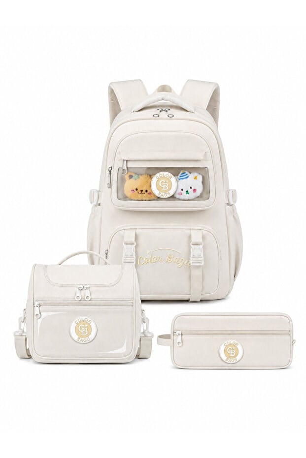 Color Bags B81 3'lü Set | Okul Çantası Seti (Krem)