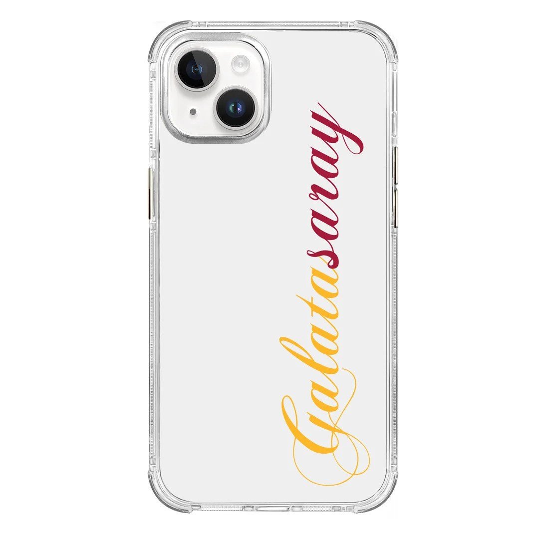 Galatasaray El Yazı Sarı Kırmızı Şeffaf iPhone 13 Telefon Kılıfı