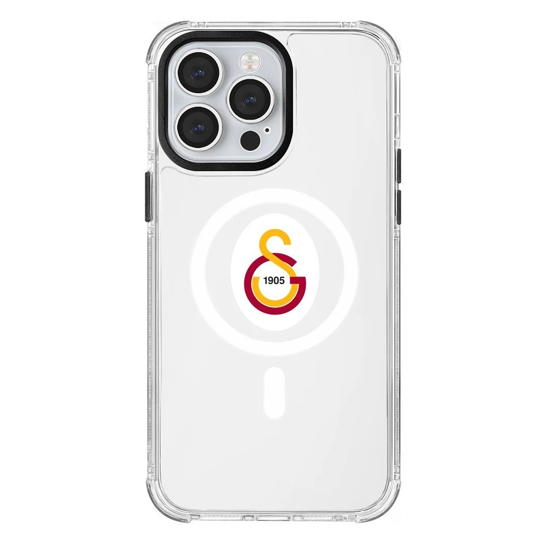 Galatasaray MagSafe Parçalı Logo Şeffaf iPhone 14 Telefon Kılıfı