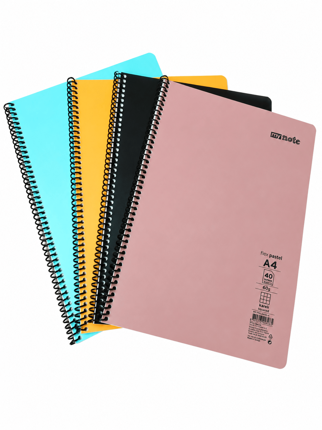 Mynote FLEX Spiralli A4 40 Yaprak 4'lü Defter Seti 2 Çizgili 2 Kareli