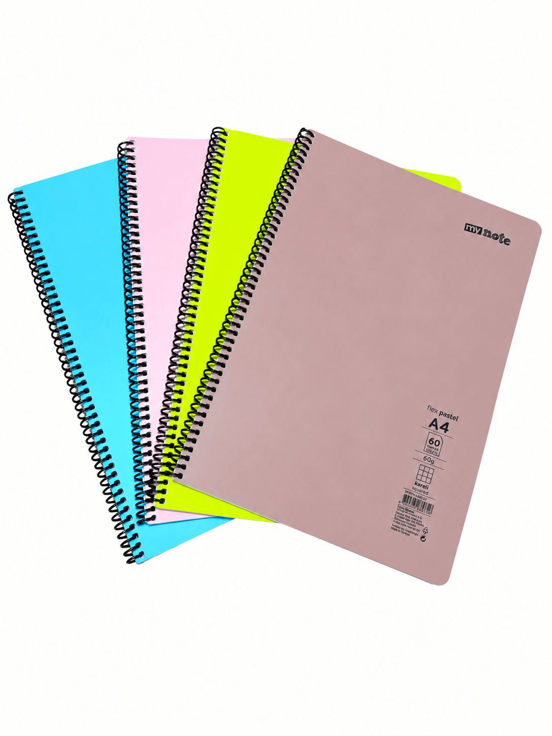 Mynote FLEX Spiralli A4 60 Yaprak 4'lü Defter Seti 2 Çizgili 2 Kareli