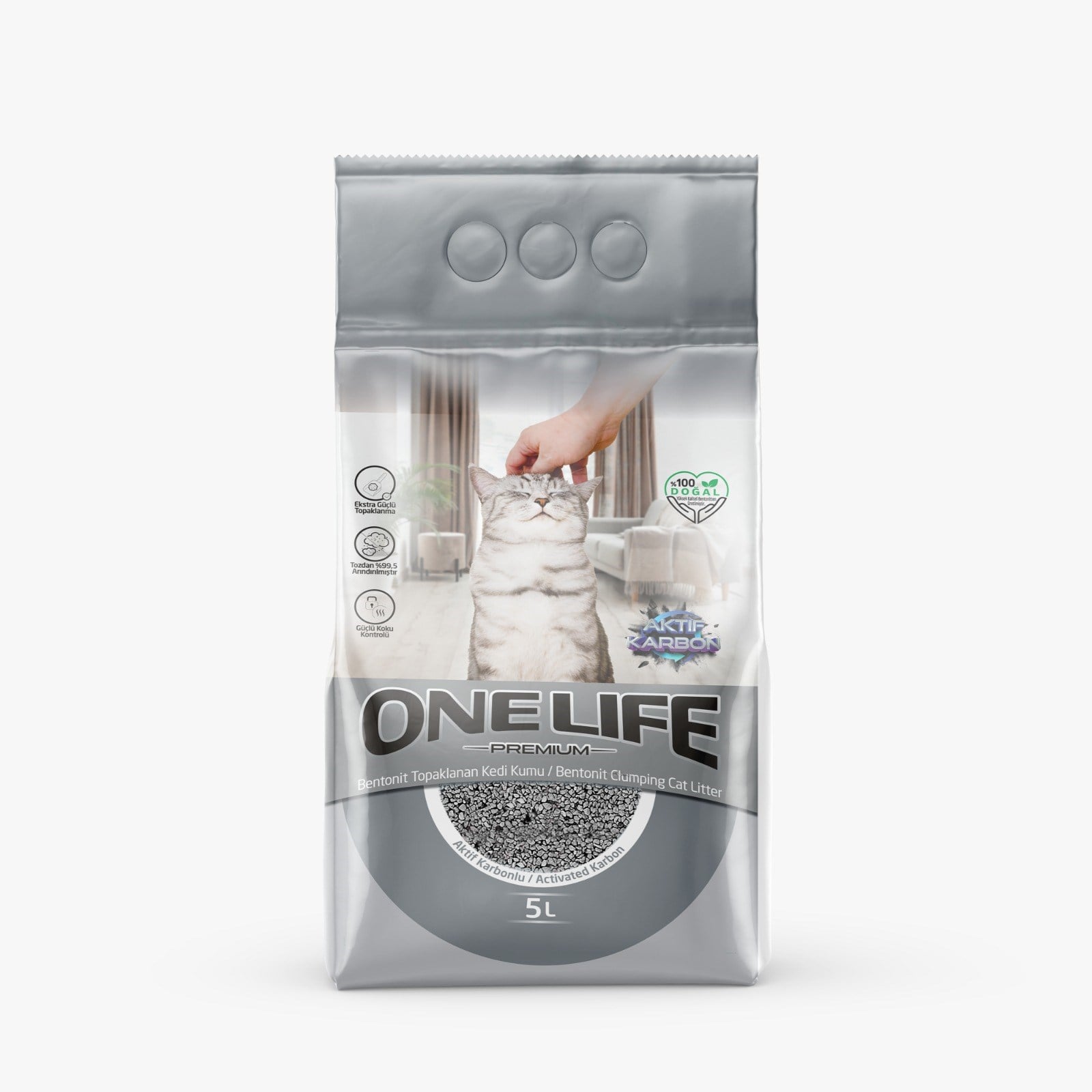 On.Bentonit Topaklanan Kedi Kumu(Aktif Karbon)5 L