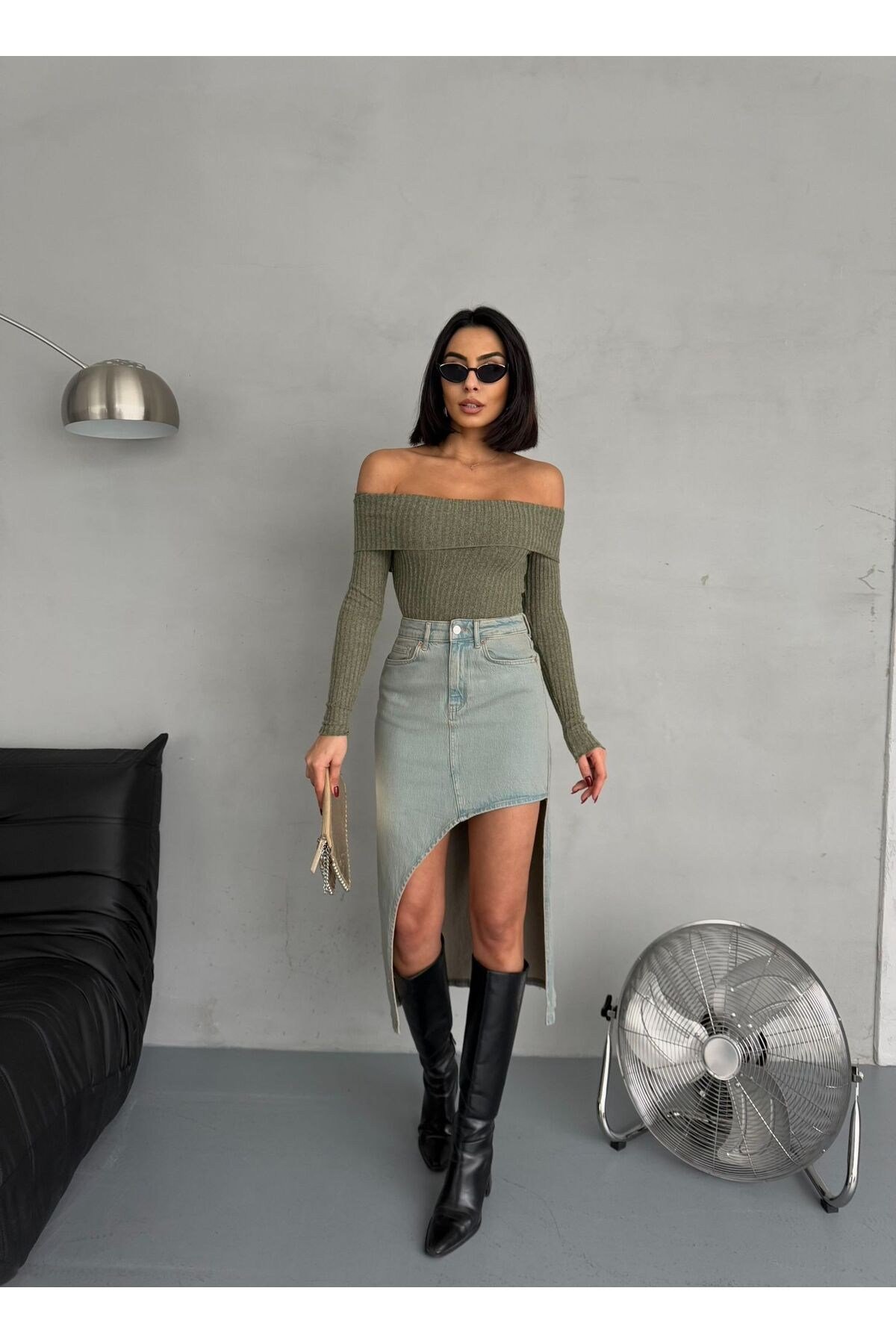 YAN YIRTMAÇLI TİNT MAXI DENIM ETEK