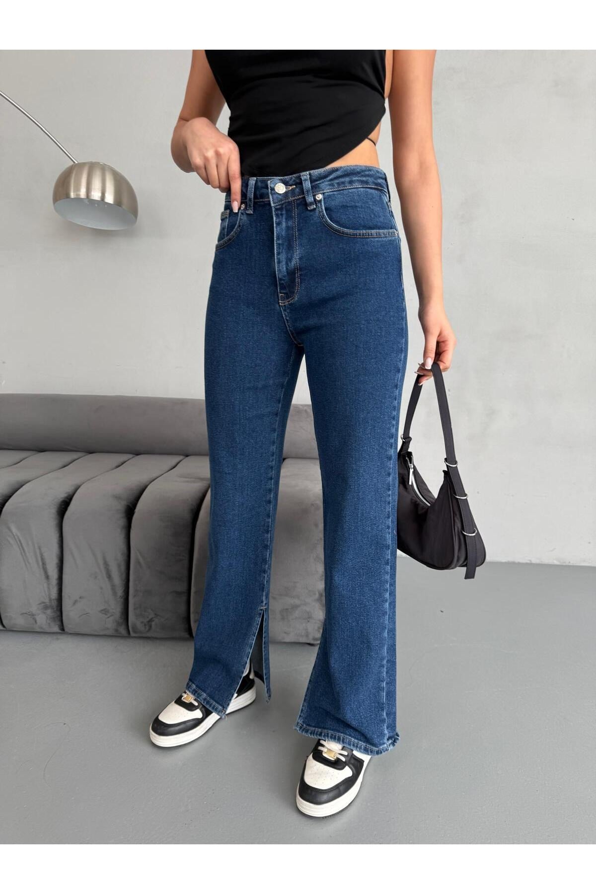 YIRTMAÇ DETAYLI BORU PAÇA DARK BLUE LYCRA JEAN