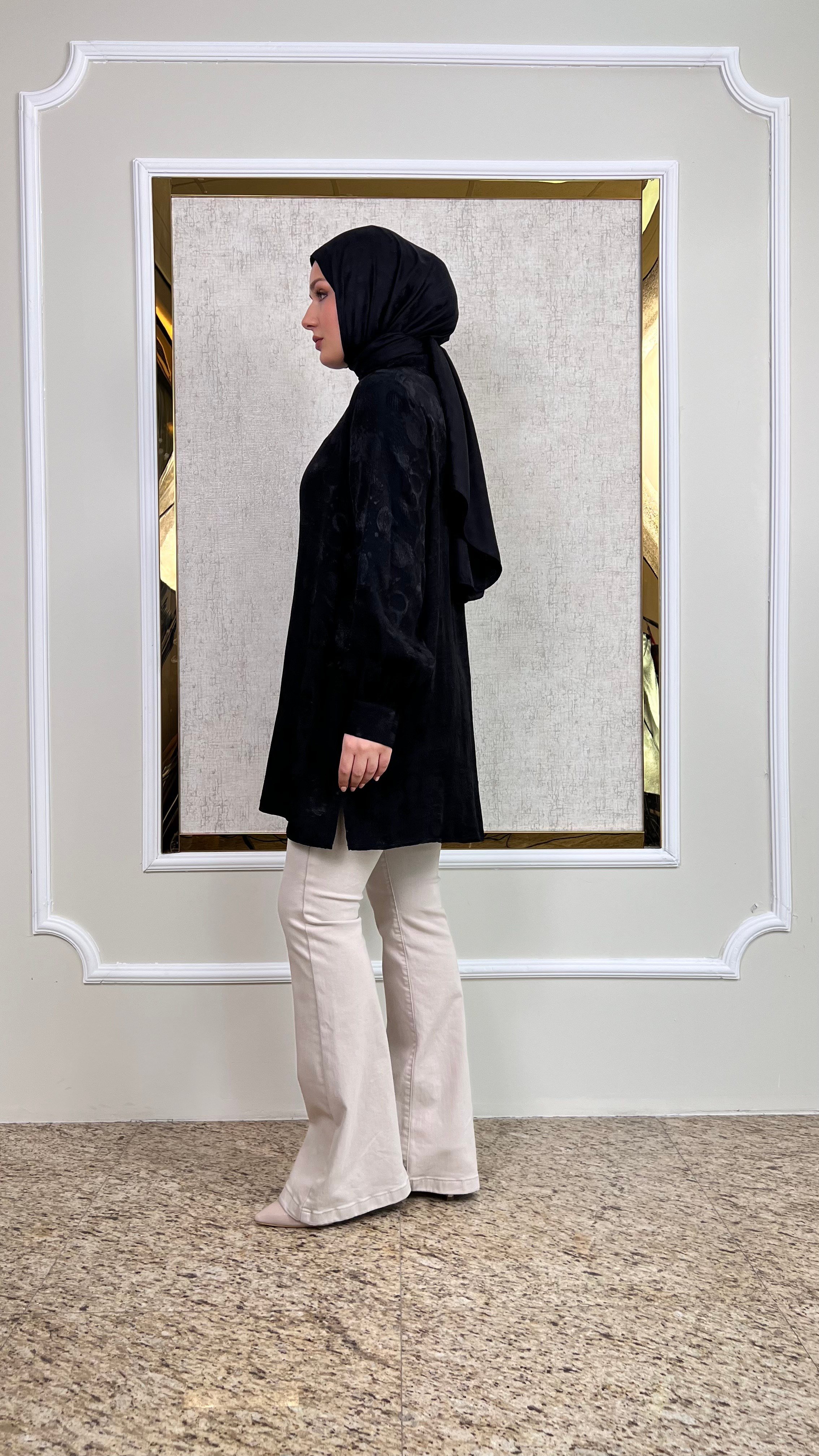 Desenli İpek Saten tunik Gömlek 3236