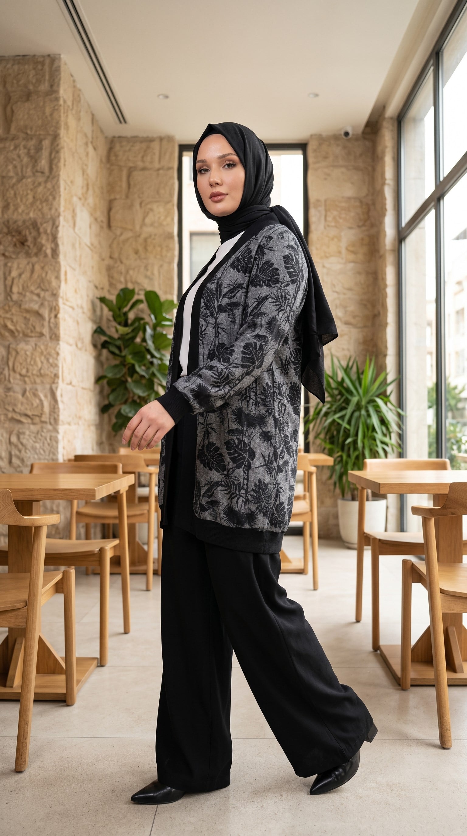 Desenli Keten Ribanalı Hırka 3289