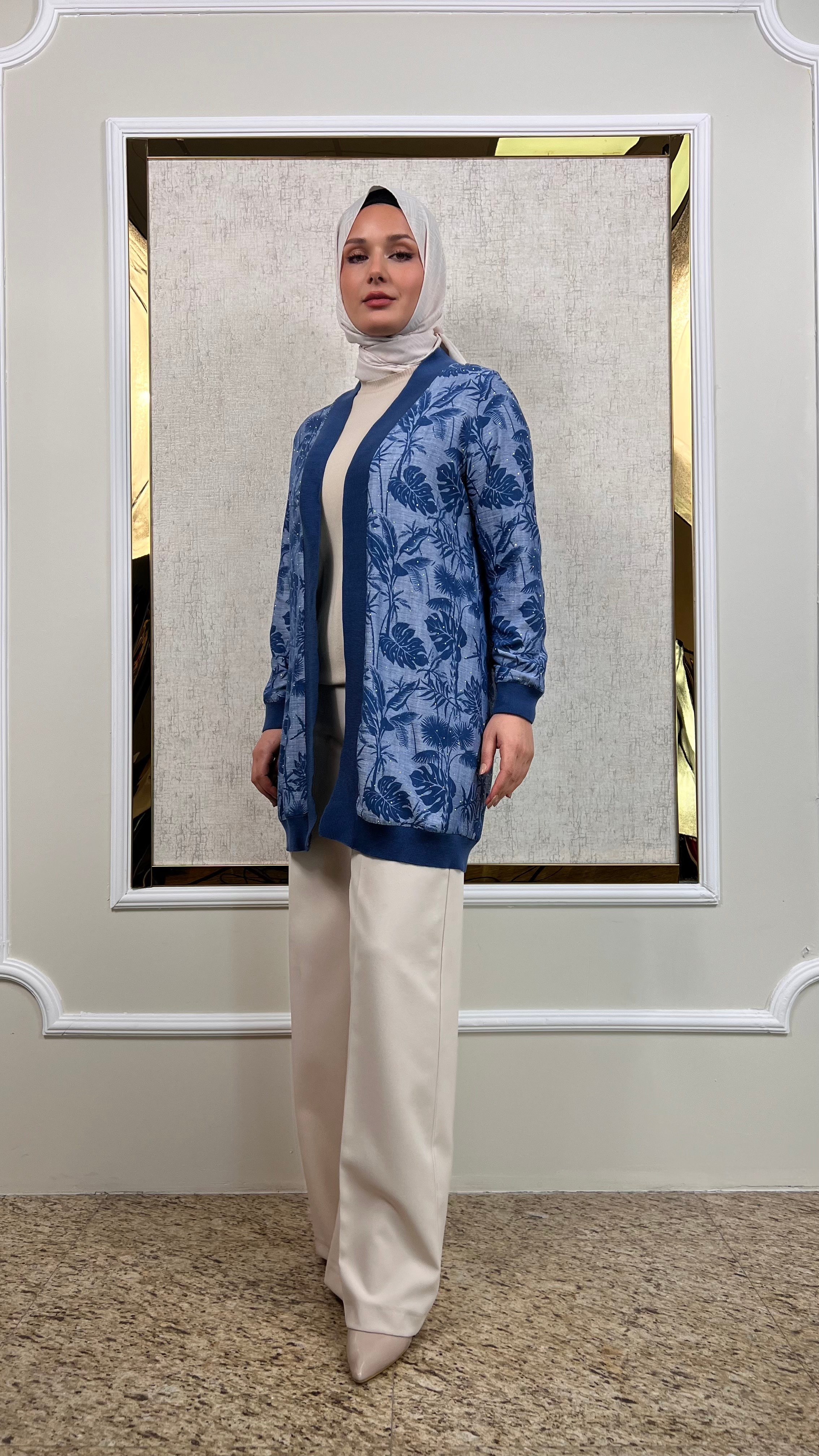 Desenli Keten Ribanalı Hırka 3289