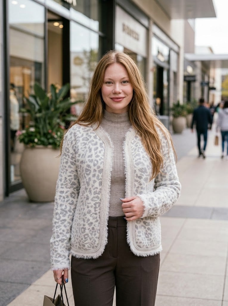 Leopar Desenli Angora Hırka  9120