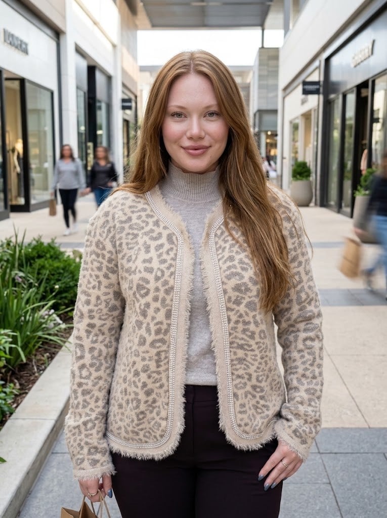 Leopar Desenli Angora Hırka  9120