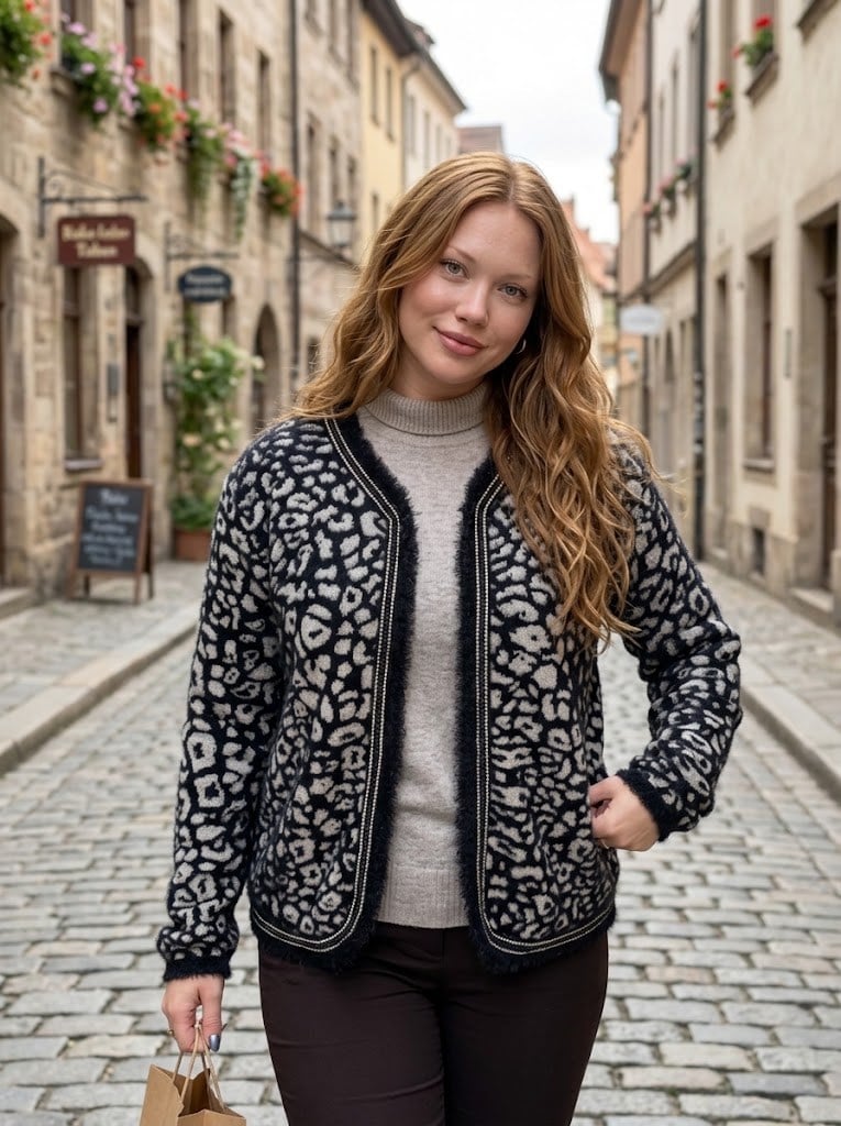 Leopar Desenli Angora Hırka  9120