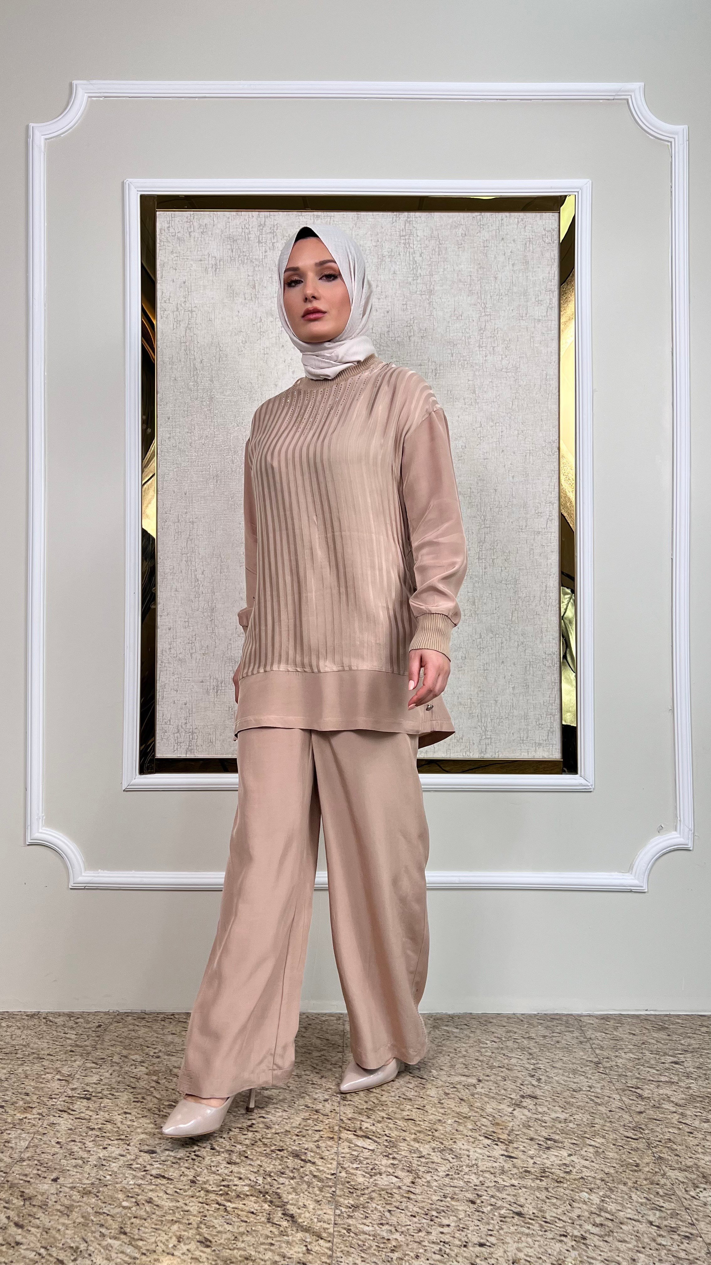 Taş Süslemeli Tunik Pantolon Takım 3194