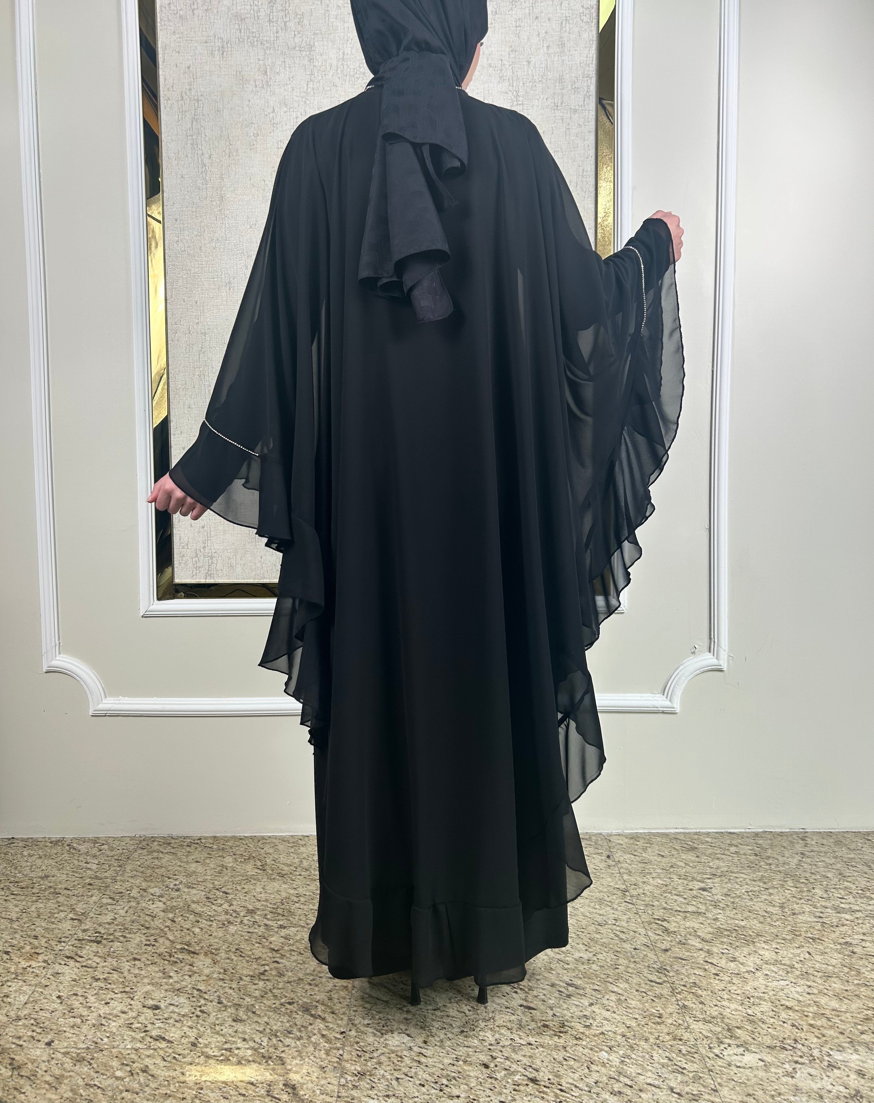 Taşlı Şifon Pelerinli Takım 3555