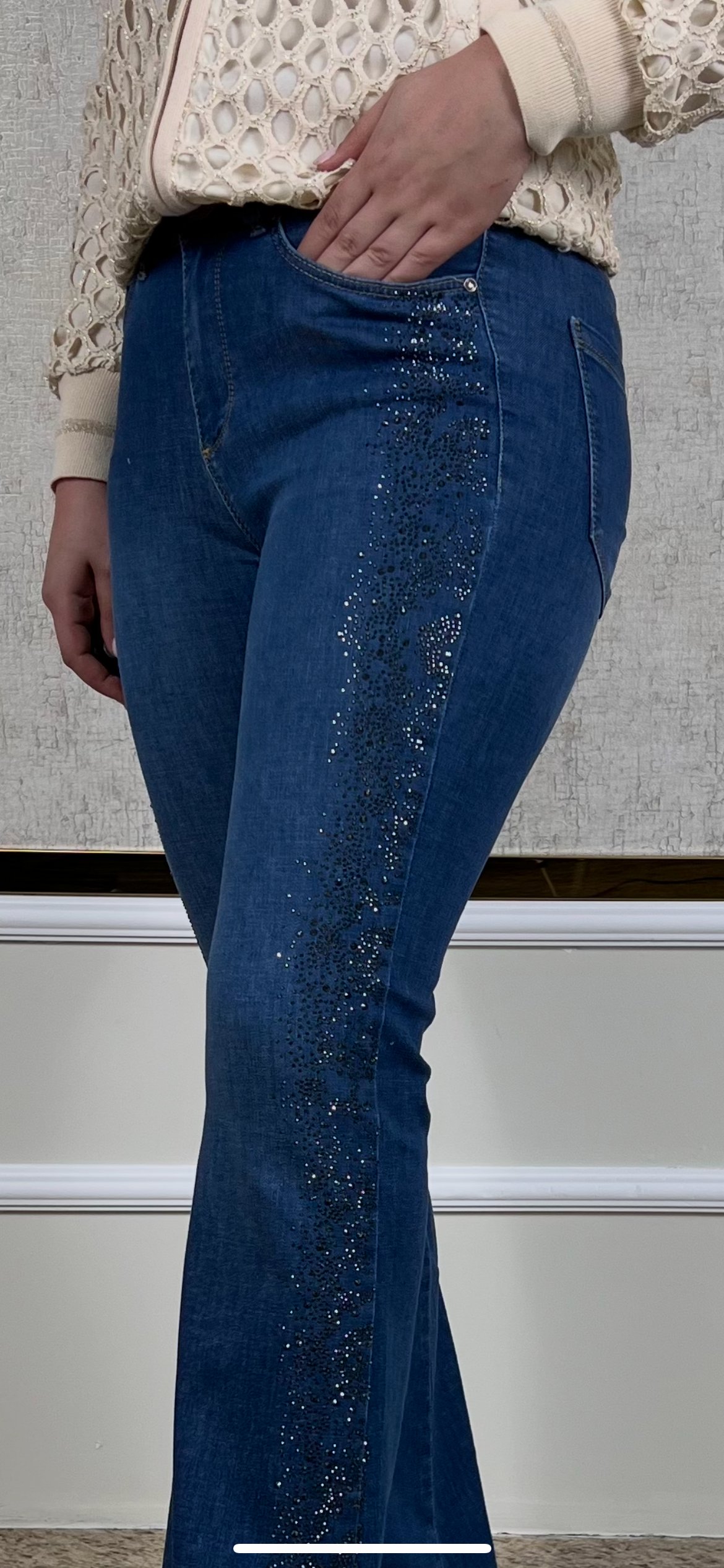 Yanları Damla Taş Jean Pantolon L8000