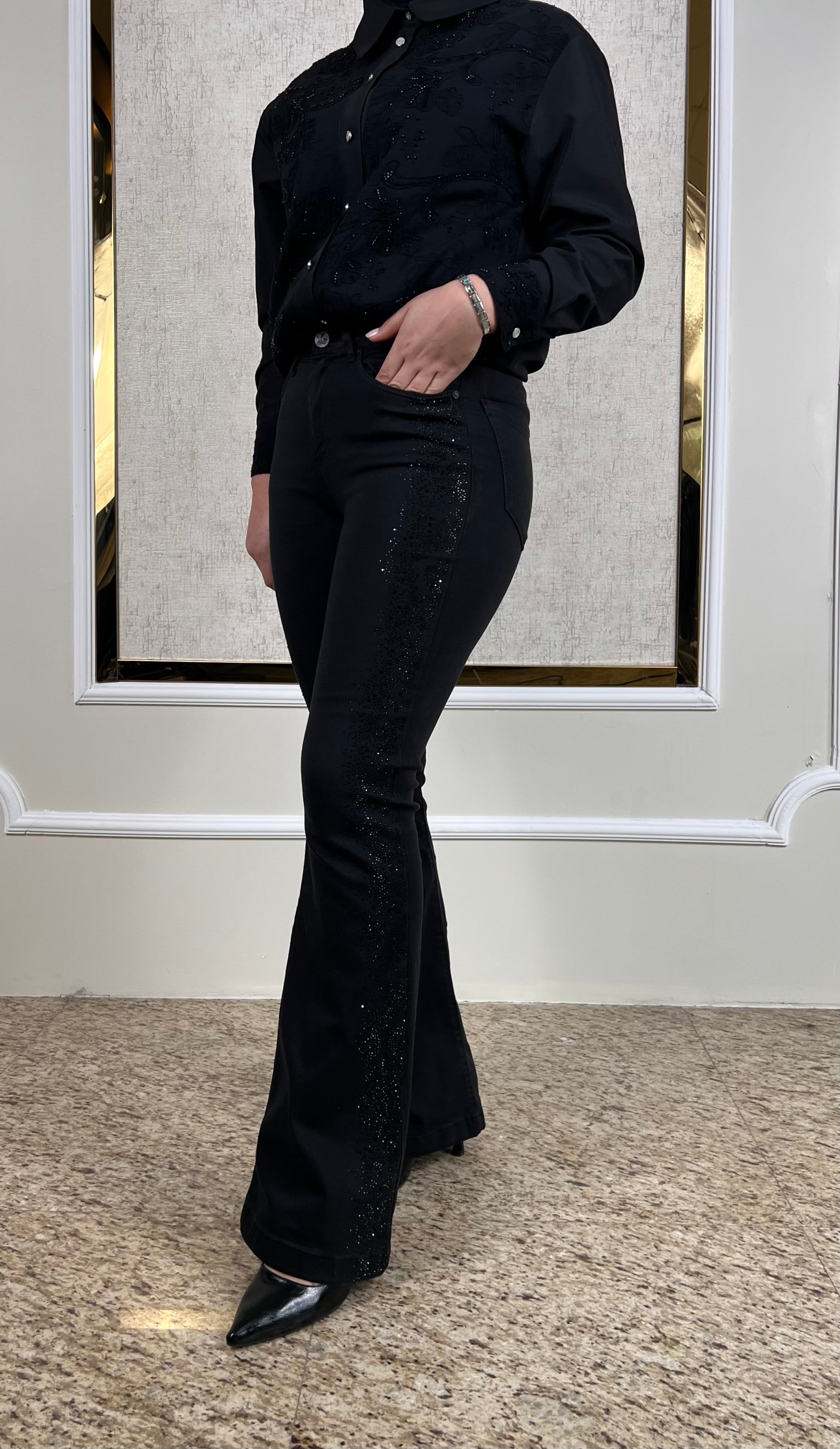 Yanları Damla Taş Jean Pantolon L8000