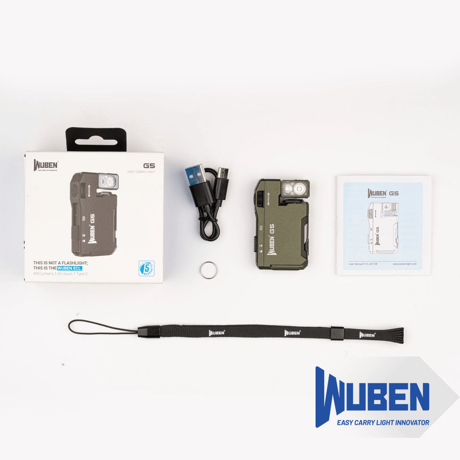  G5 400 Lümen USB-C Şarj Edilebilir Mini LED El Feneri Mıknatıslı & Anahtarlık Tipi EDC Fener | Yeşil