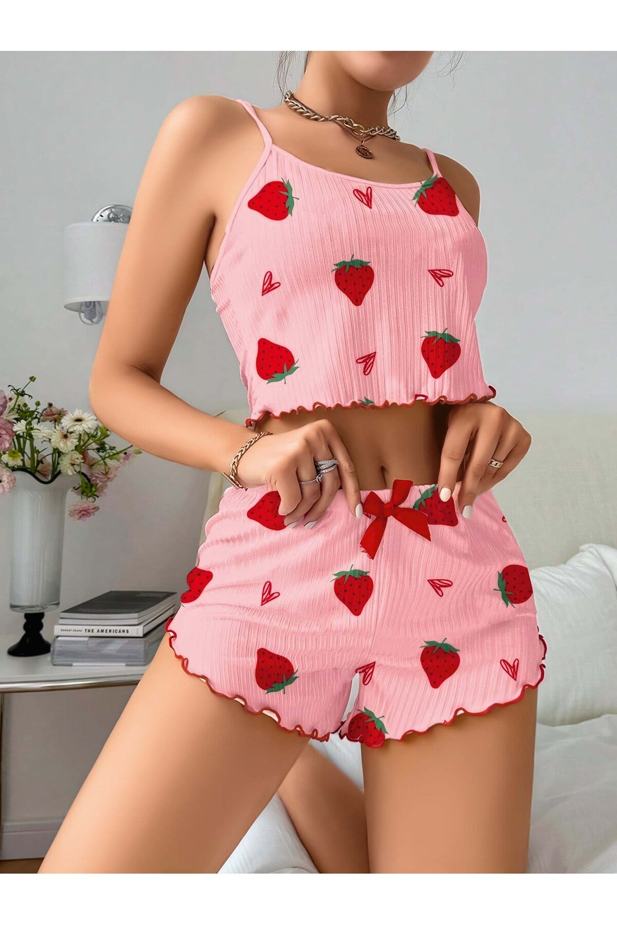 Kadın Desenli Pamuk Pijama Takımı