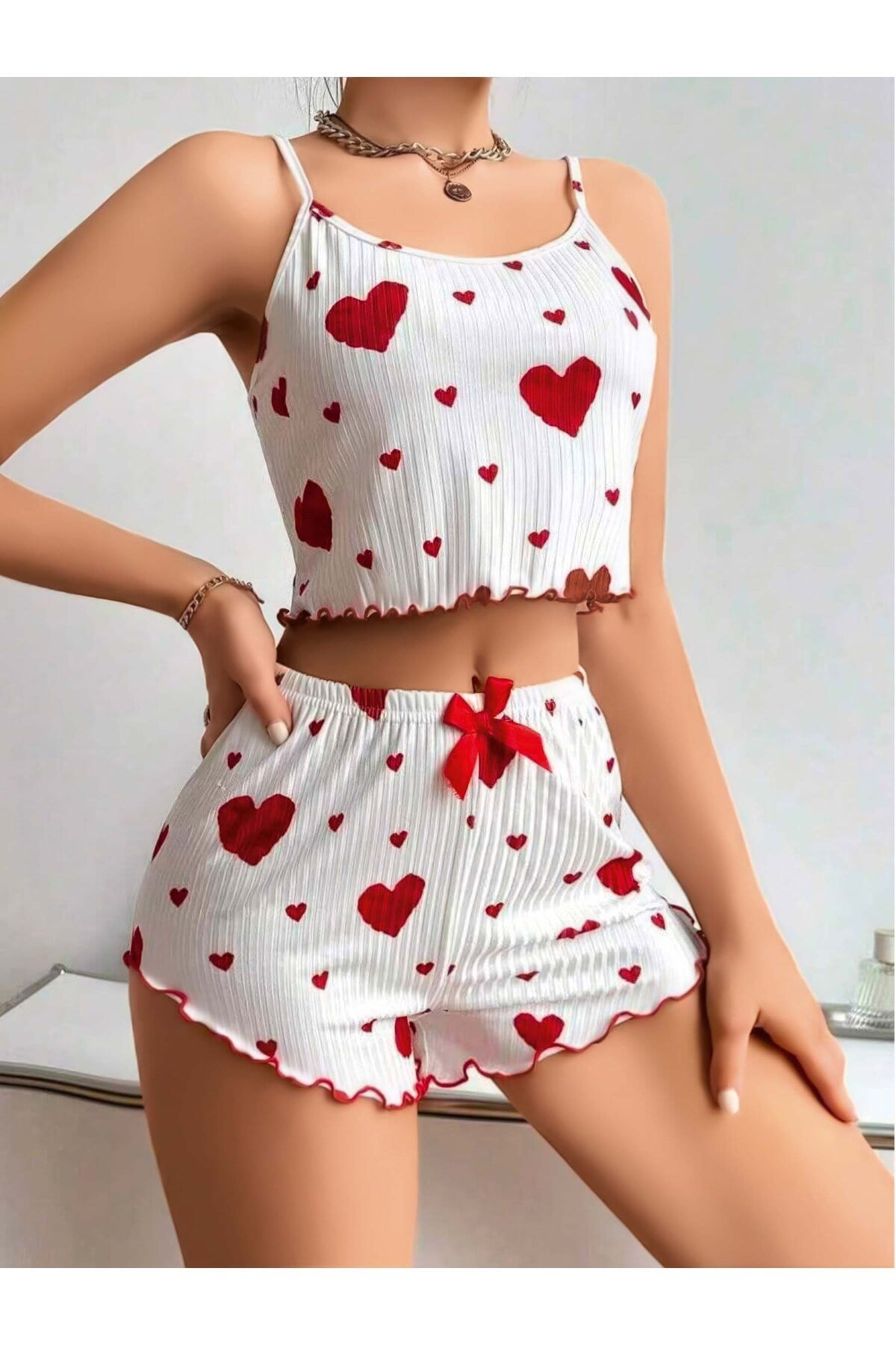 Kadın Desenli Pamuk Pijama Takımı