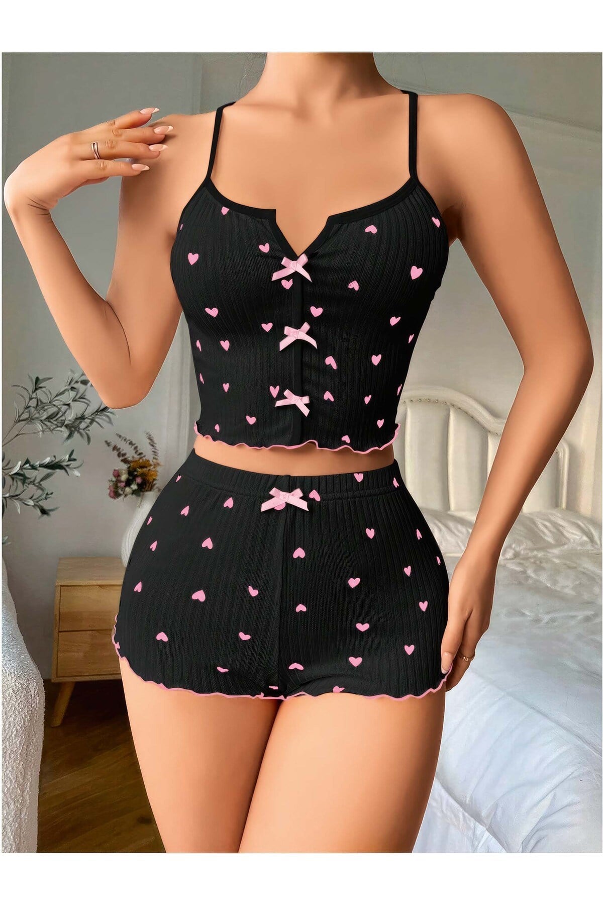 Kadın Desenli Pamuk Pijama Takımı