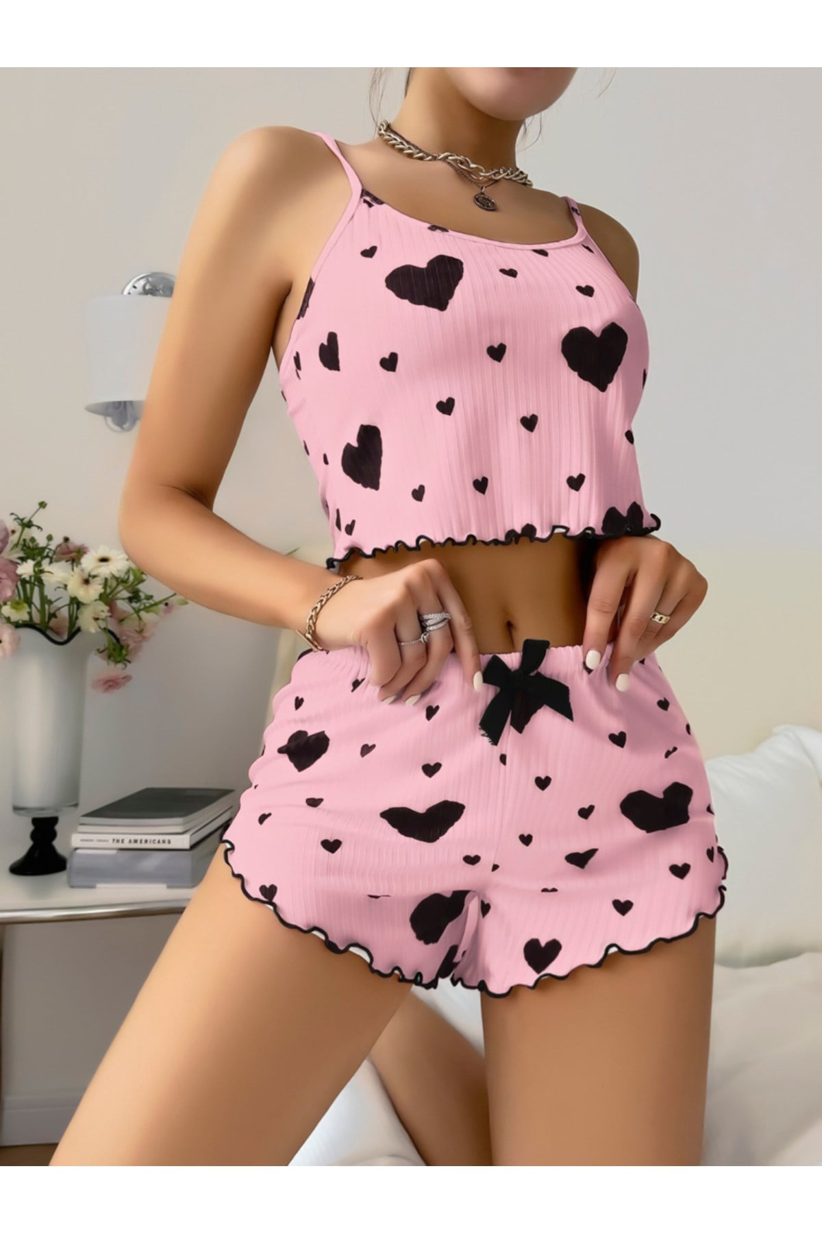 Kadın Desenli Pamuk Pijama Takımı