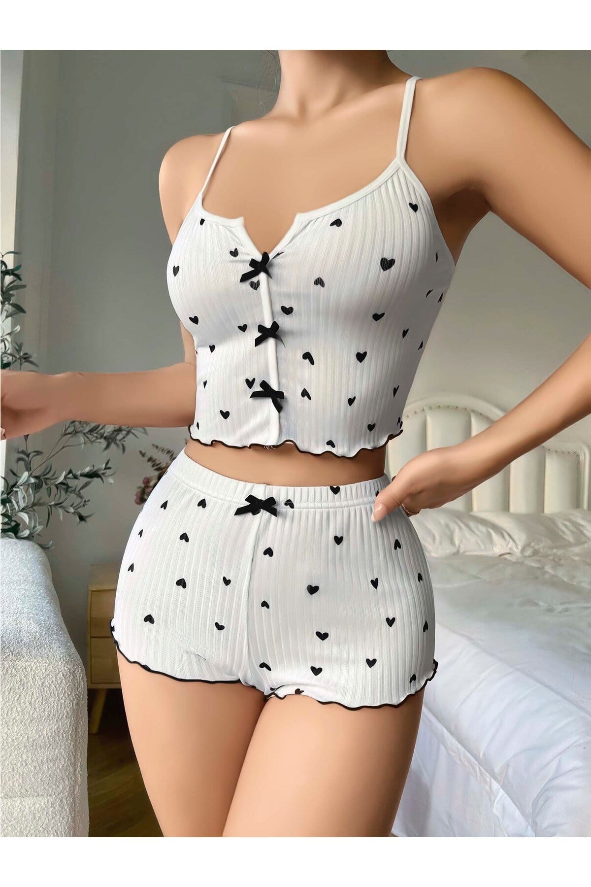 Kadın Desenli Pamuk Pijama Takımı