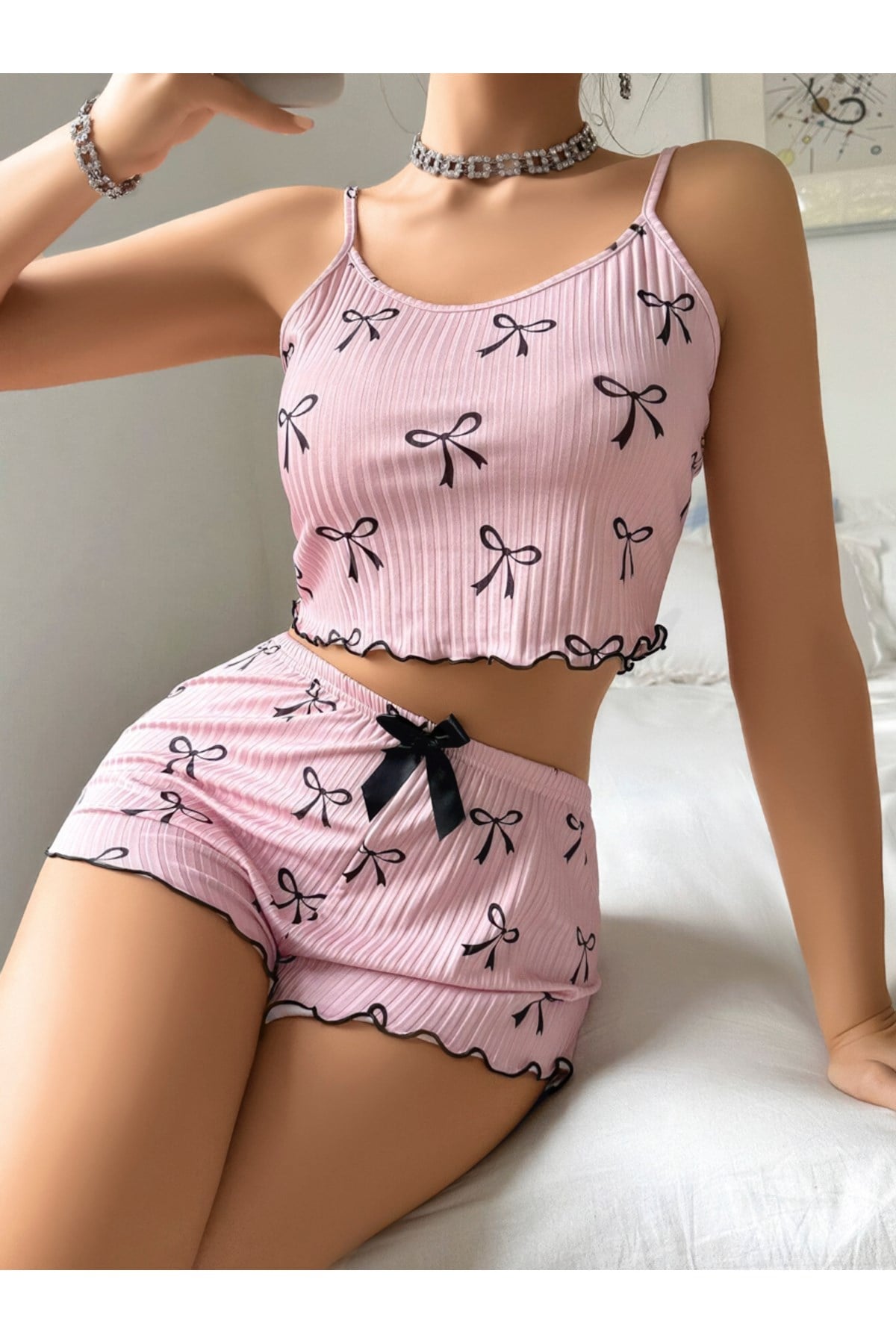 Kadın Desenli Pamuk Pijama Takımı