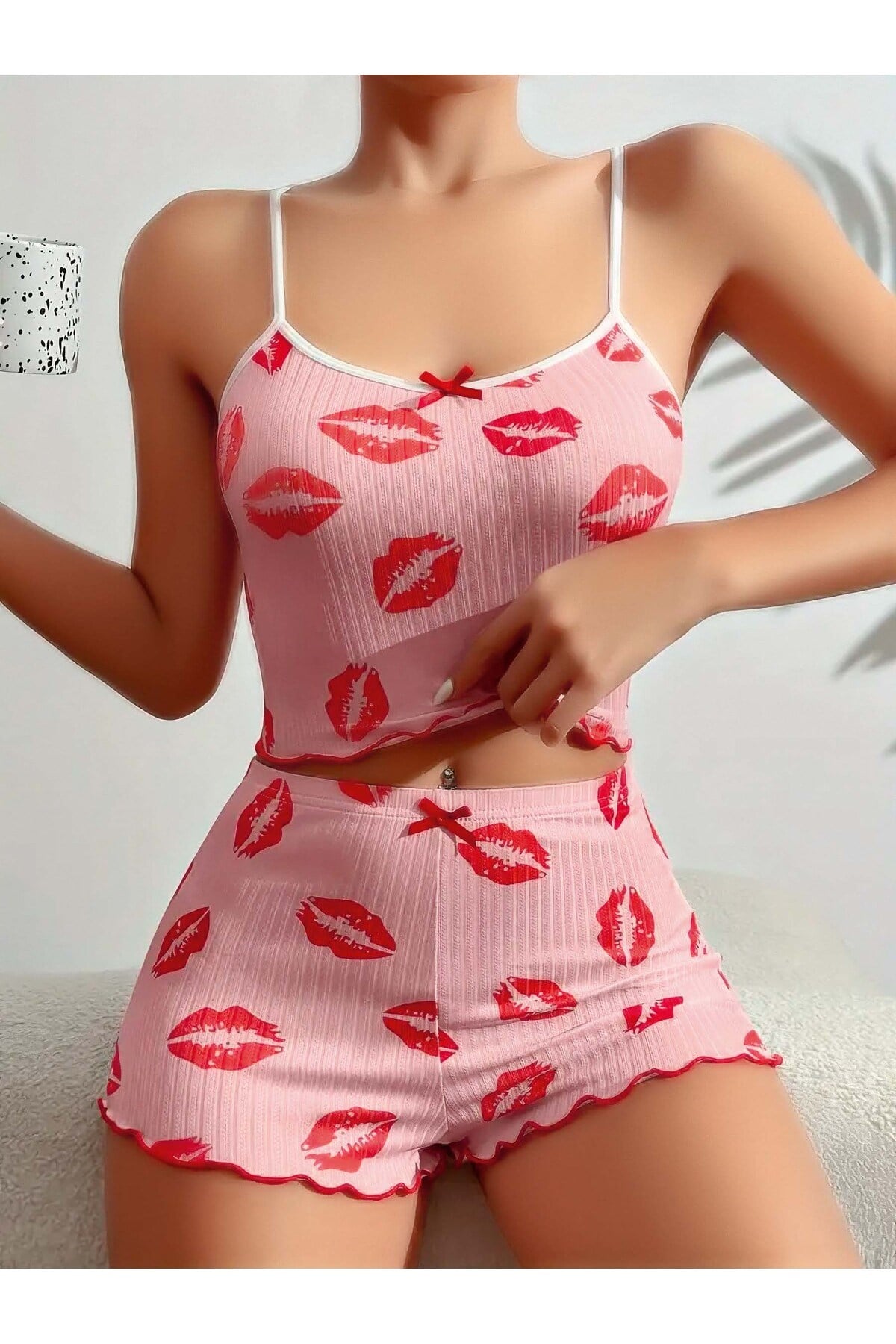 Kadın Desenli Pamuk Pijama Takımı