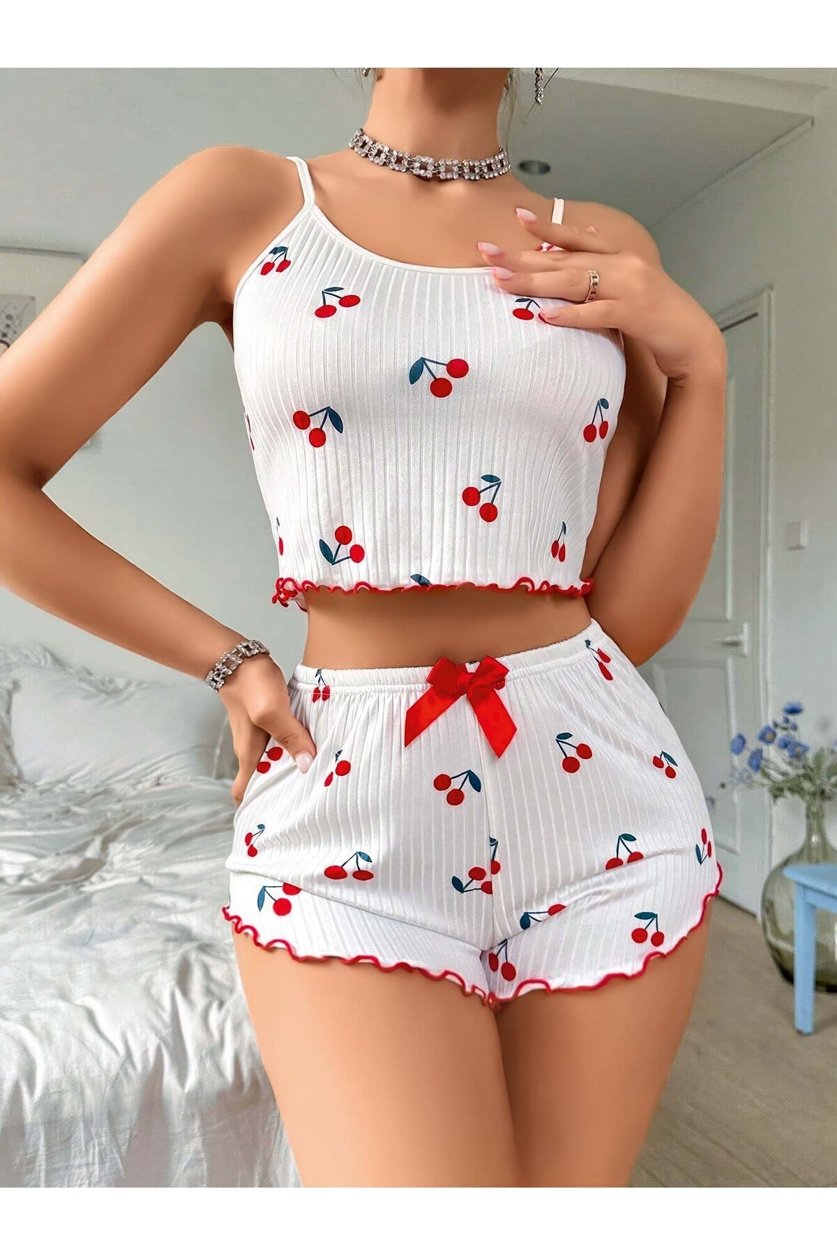 Kadın Desenli Pamuk Pijama Takımı