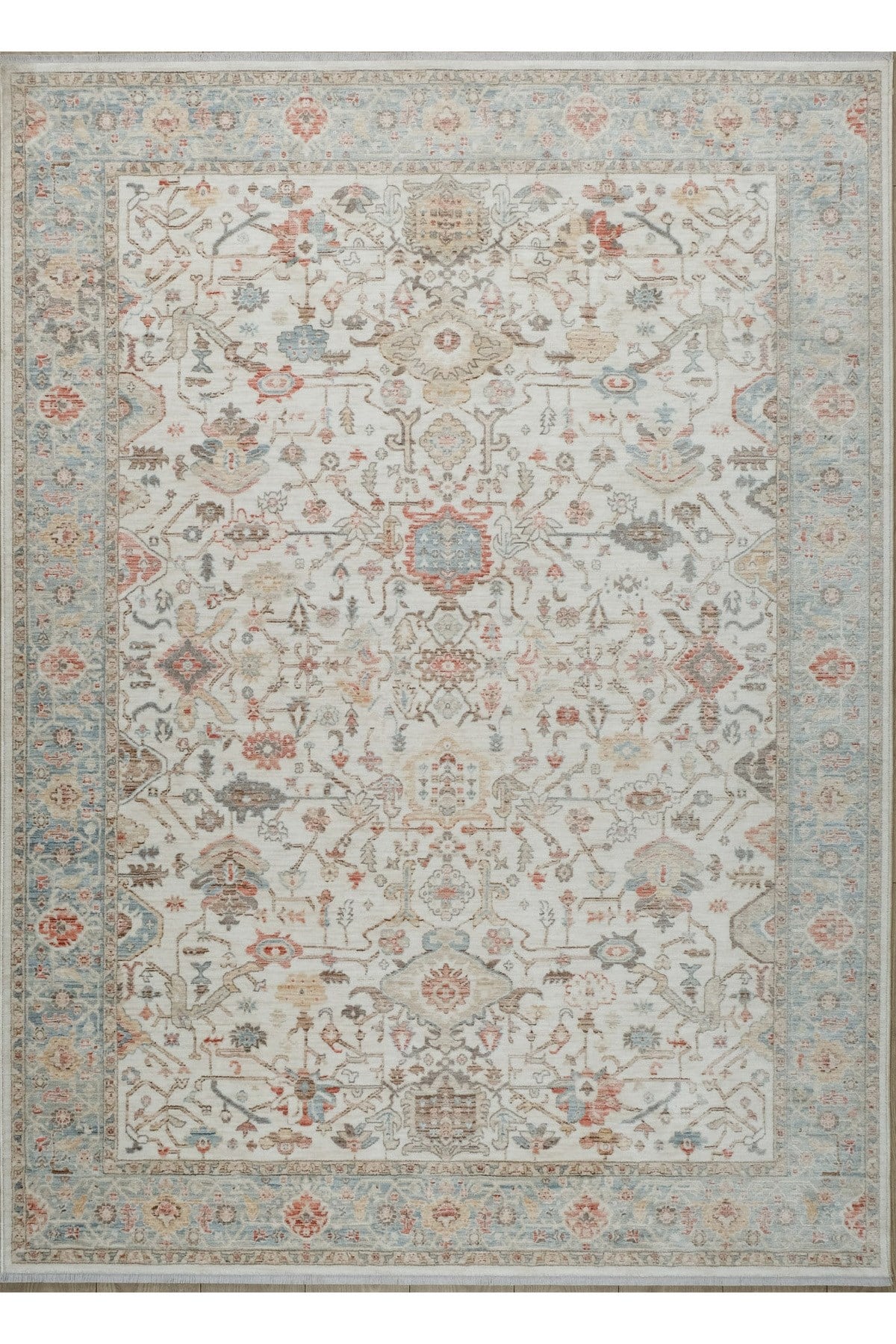 Bohem Krem Mavi Bambu %100 Polyester Modern Dokuma Salon Oturma Odası Halısı