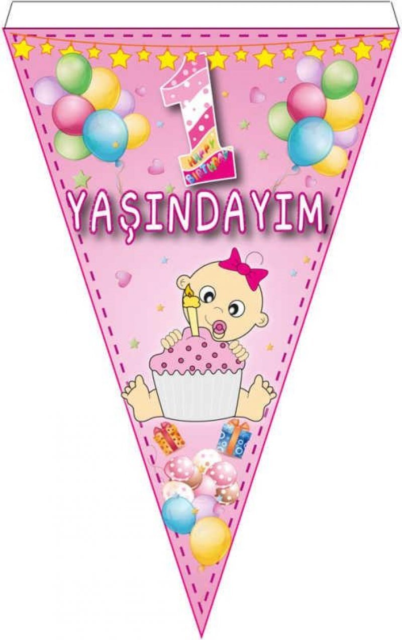 1 Yaşındayım Flaması 10'lu (Pembe)
