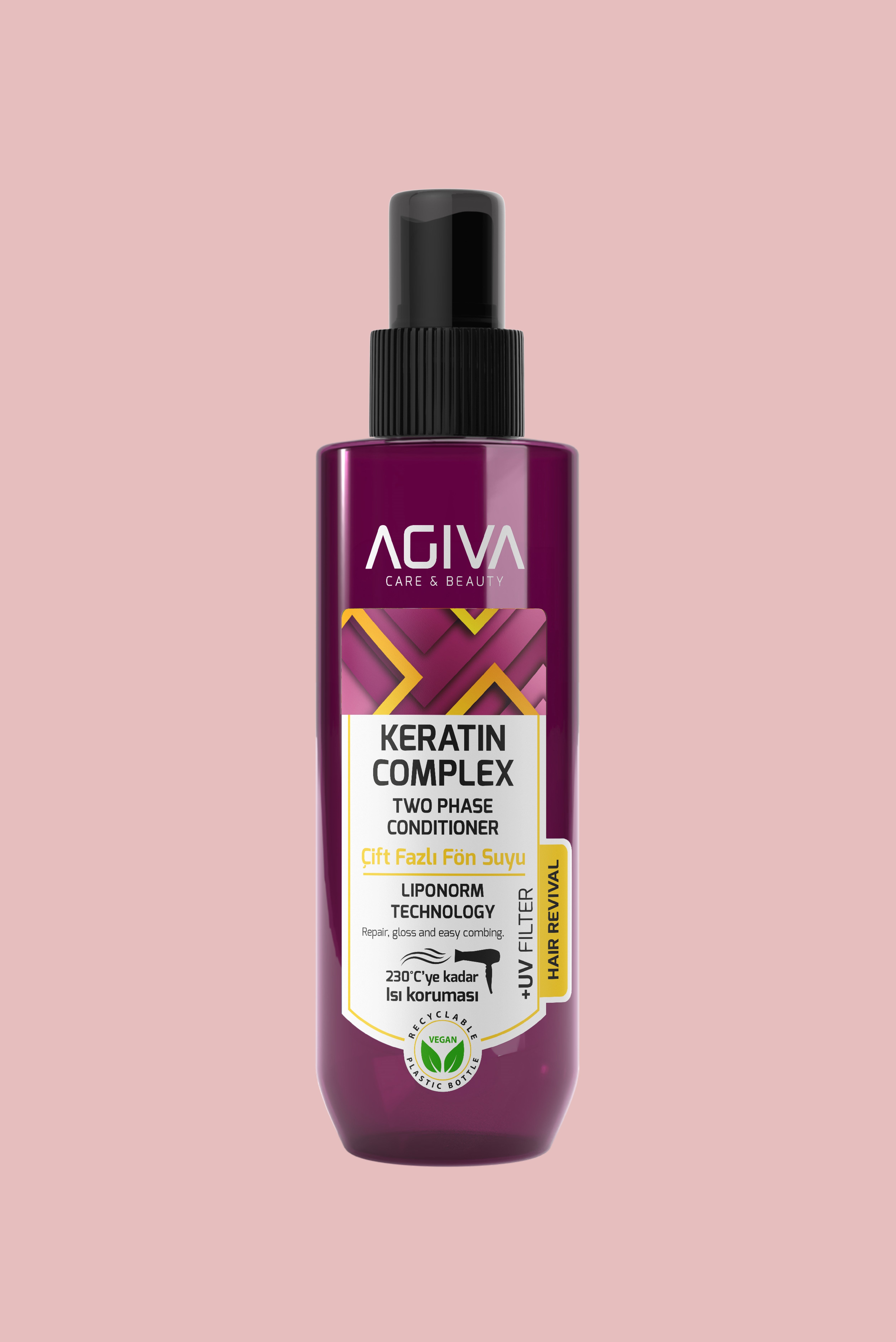 AGİVA Keratin Complex Yoğun Onarıcı ve Isı Koruyucu Çift Fazlı Fön Suyu - 250 ml -Vegan -Uv Fİlter
