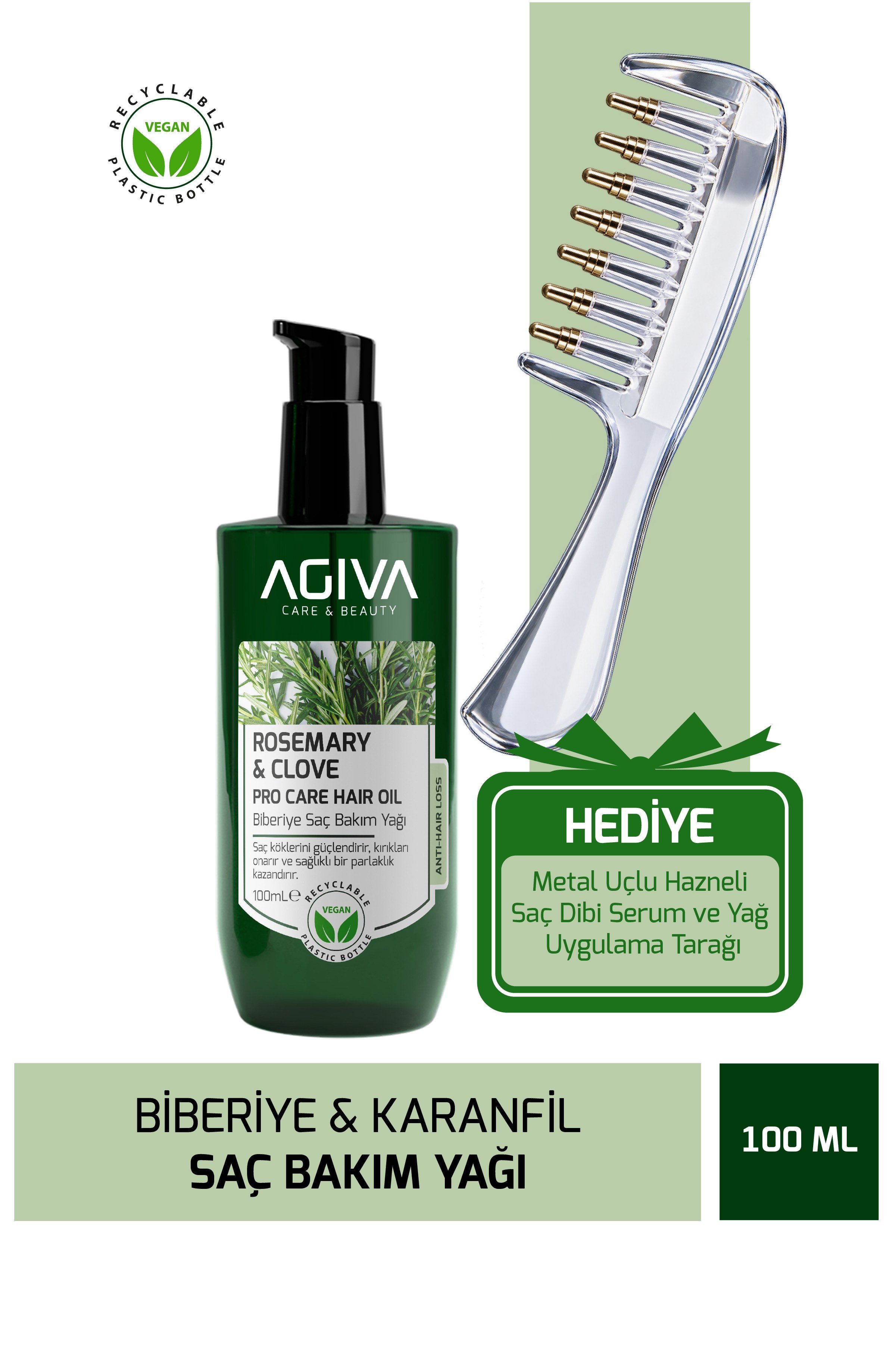 Biberiye&Karanfil Dökülme Karşıtı Saç Bakım Yağı - Tarak Hediyeli
