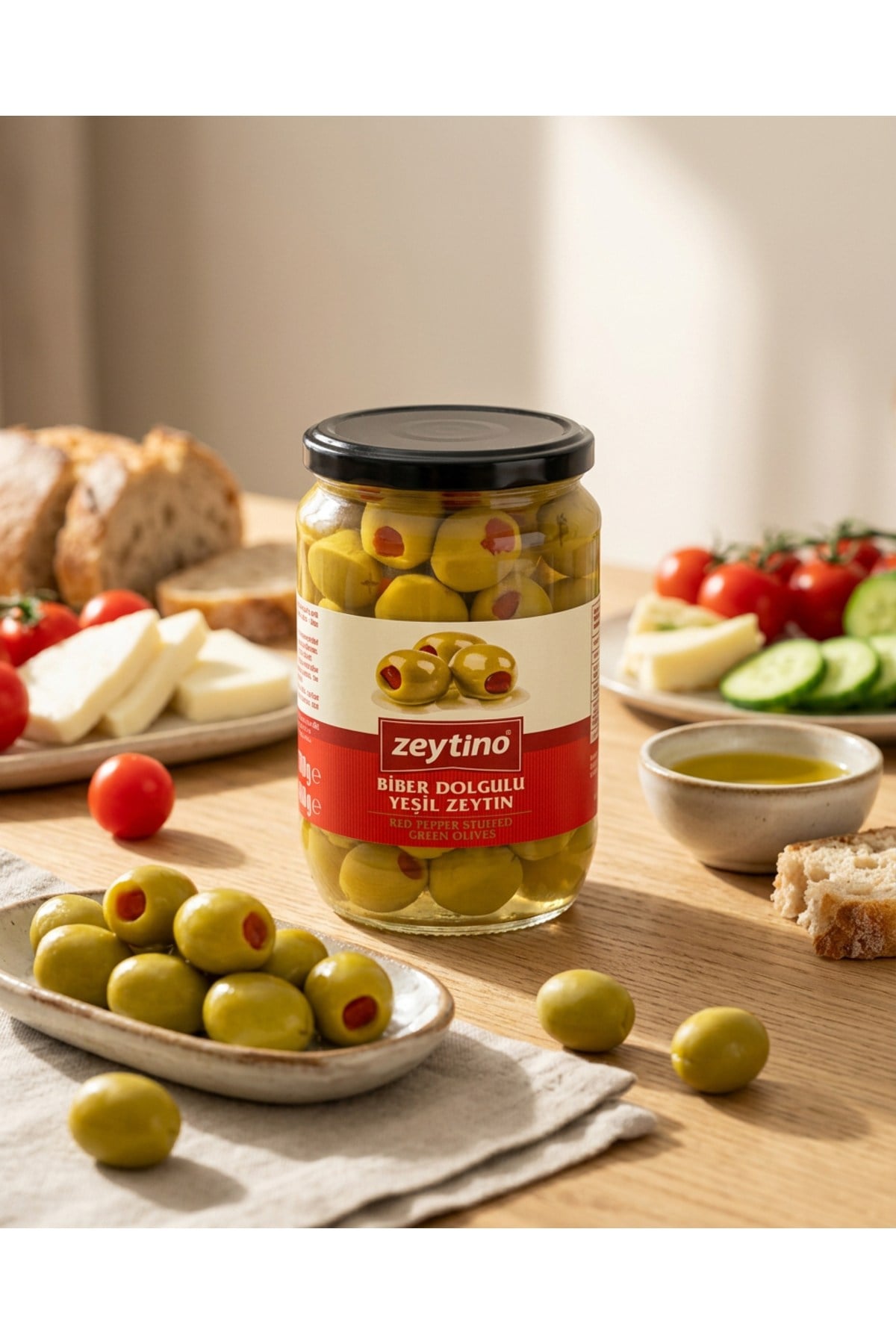 Biberli Yeşil Zeytin 400 gr (141/160) 4XL Cam Kavanoz