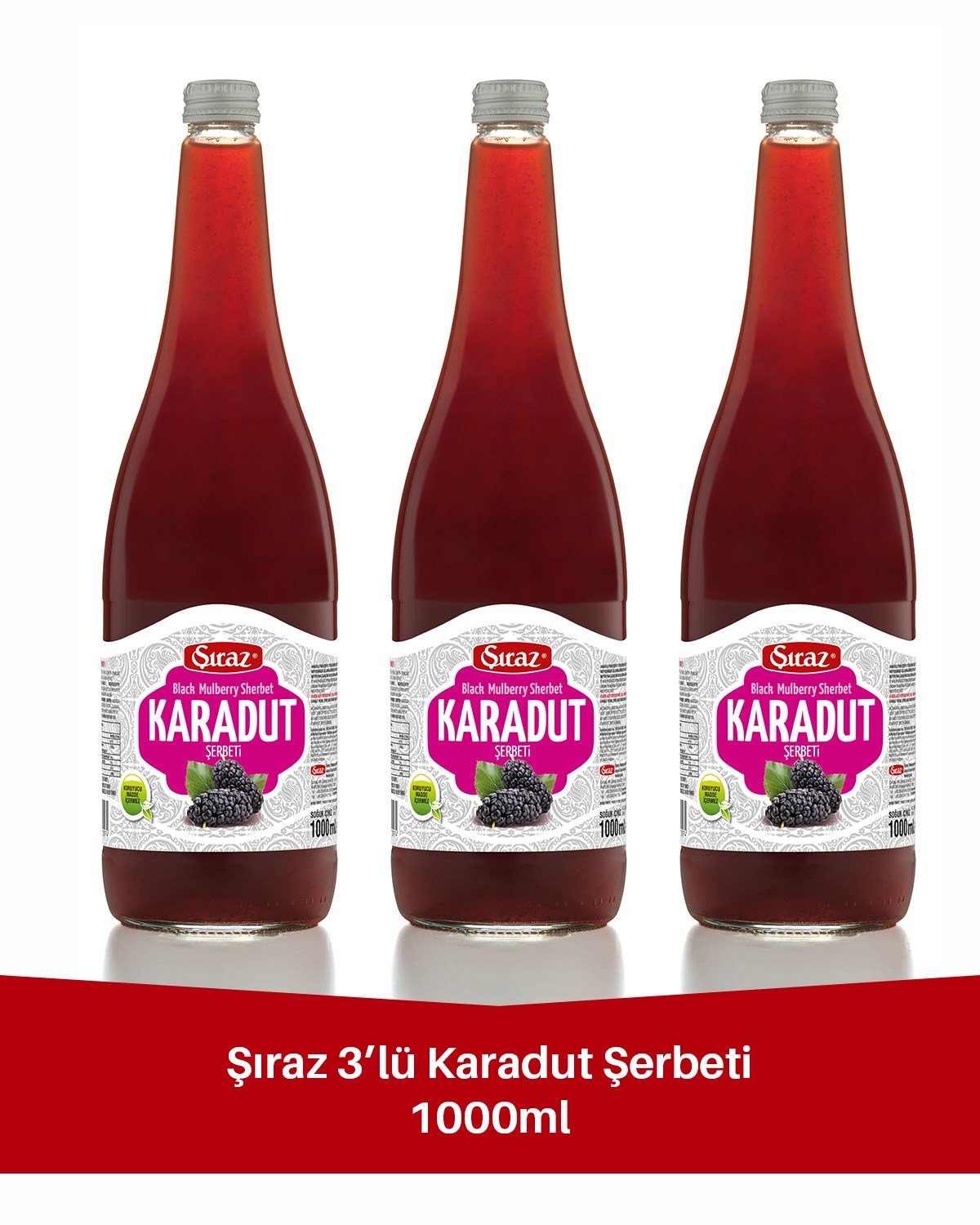 Doğal Karadut Şerbeti 1 Litre Cam Şişe 3'lü