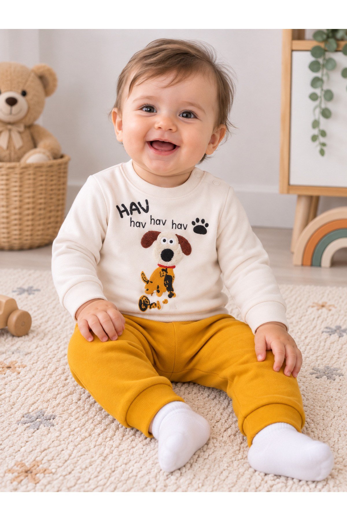 Hav Hav Temalı Köpekli Bebe Alt-Üst Takım