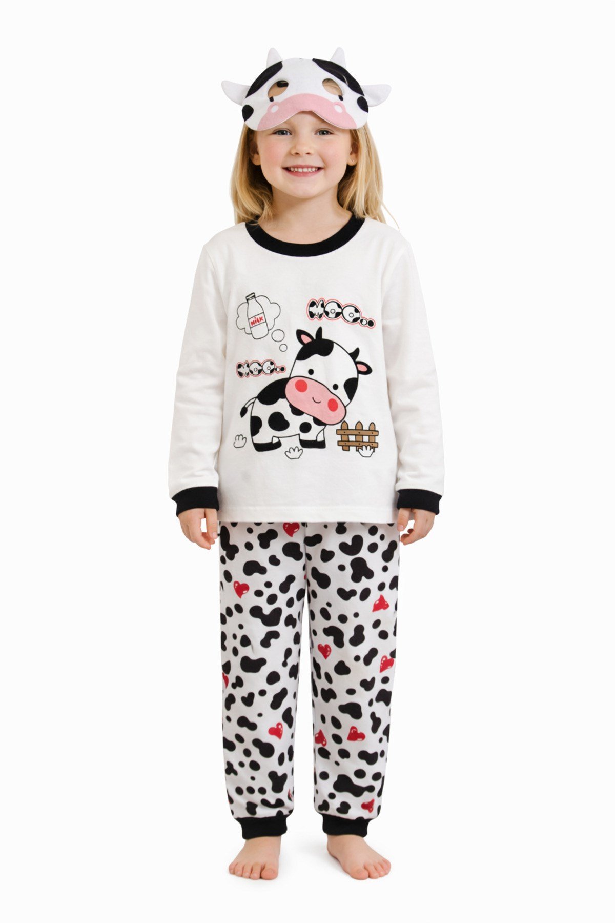 İnekli Maskeli Kız Çocuk Pijama Takımı