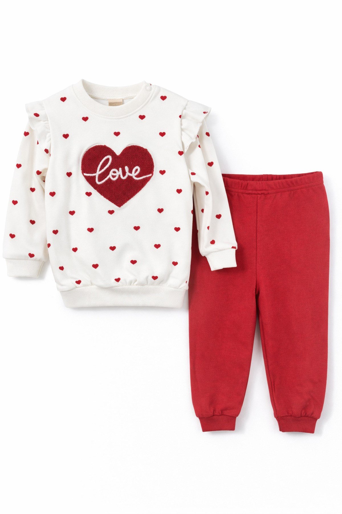 Kırmızı Renkli Love Temalı Bebe Alt-Üst Takım