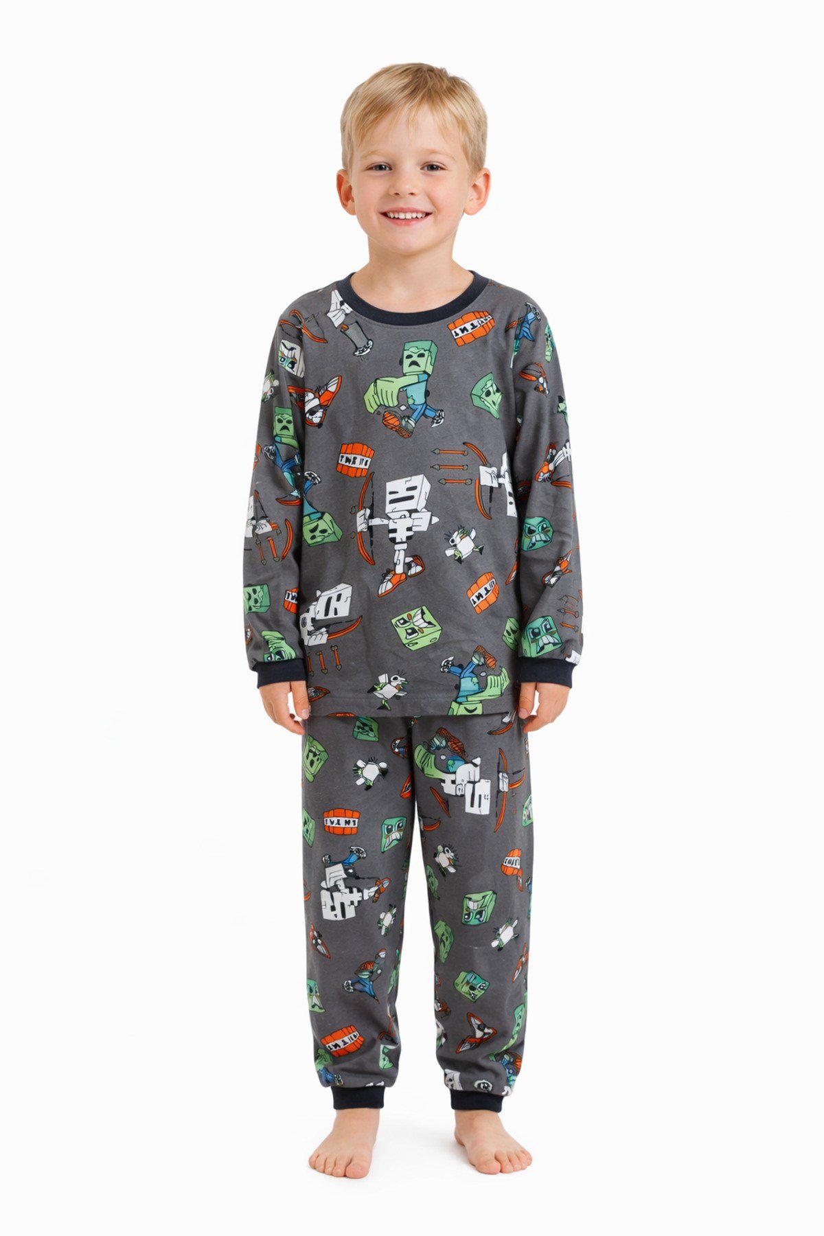 Minecraft Desenli Erkek Çocuk Pijama Takımı