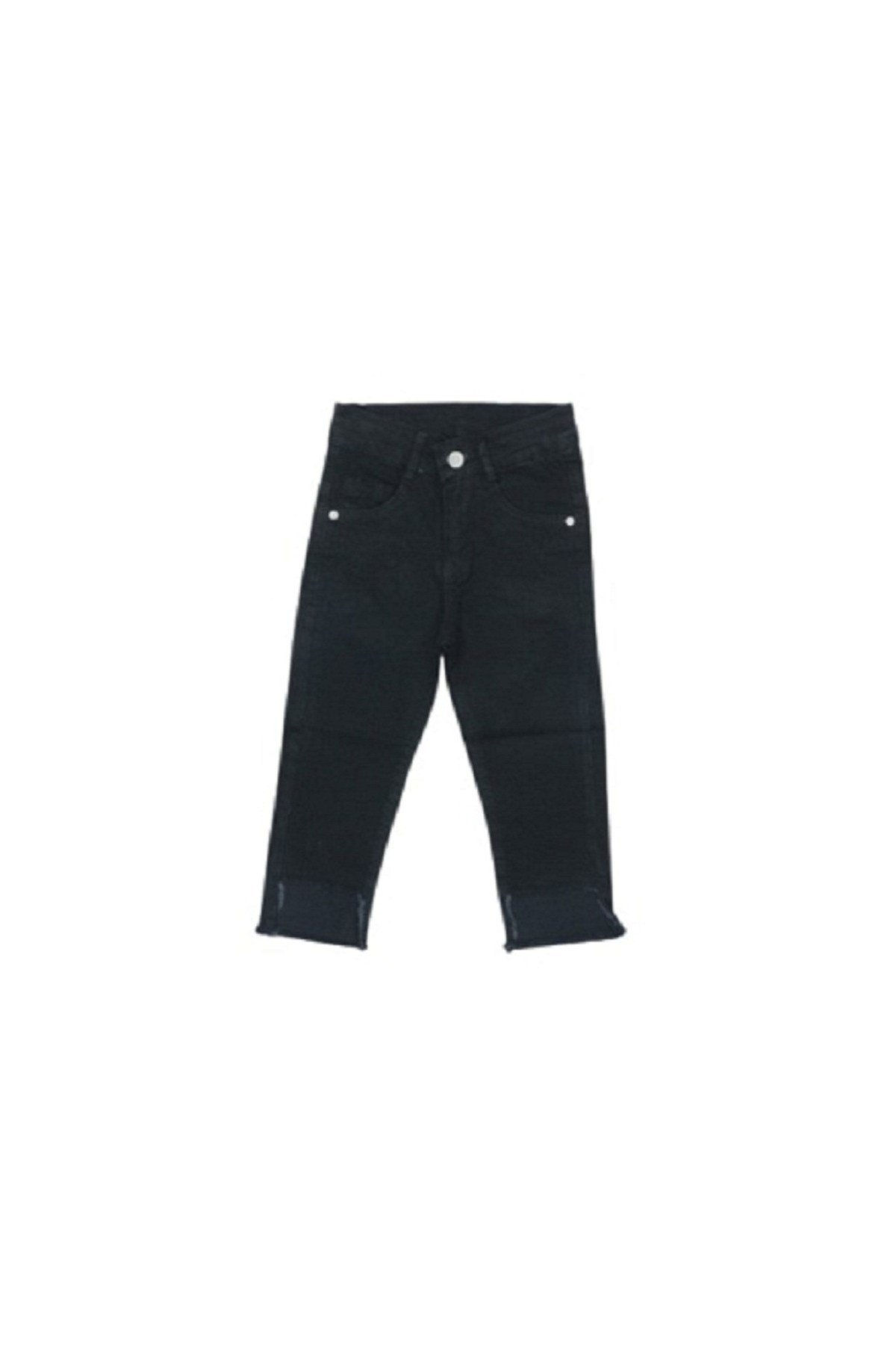 Paçası Önden Yırtmaçlı Siyah Kız Çocuk Kot Pantolon 2268