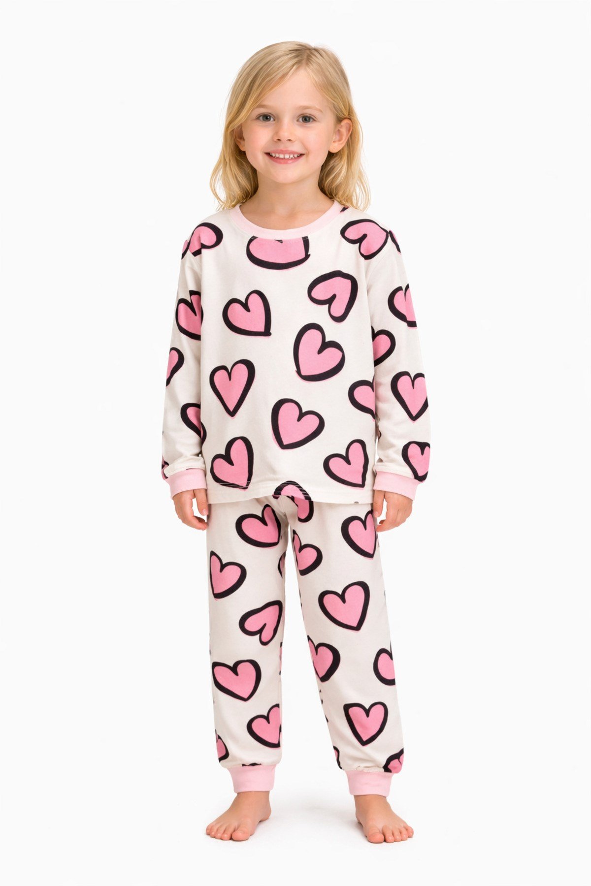 Pembe Kalpler Kız Çocuk Pijama Takımı