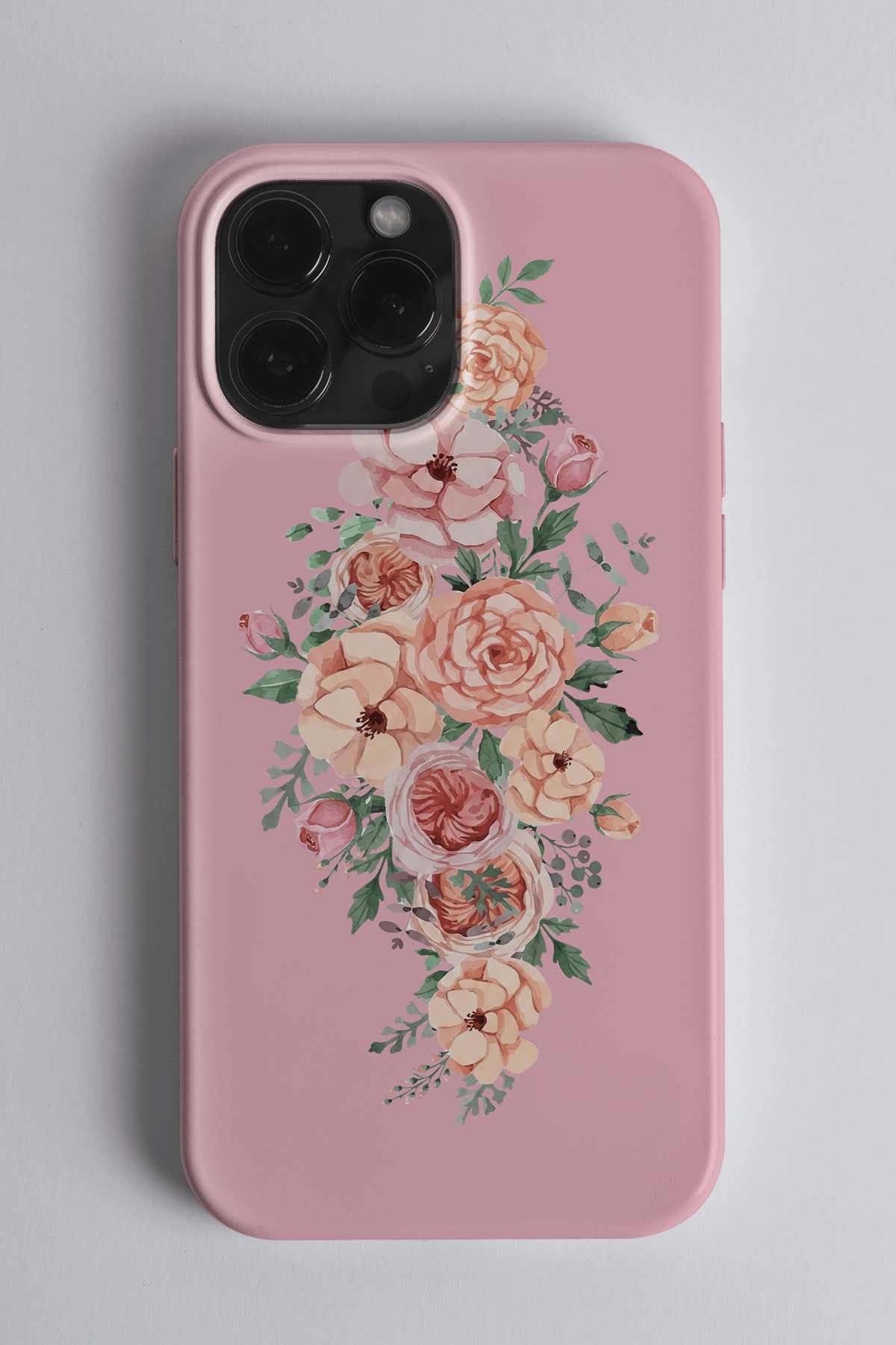 iPhone 13 Pro Çiçekler İçi Kadife Silikon Kılıf Pembe