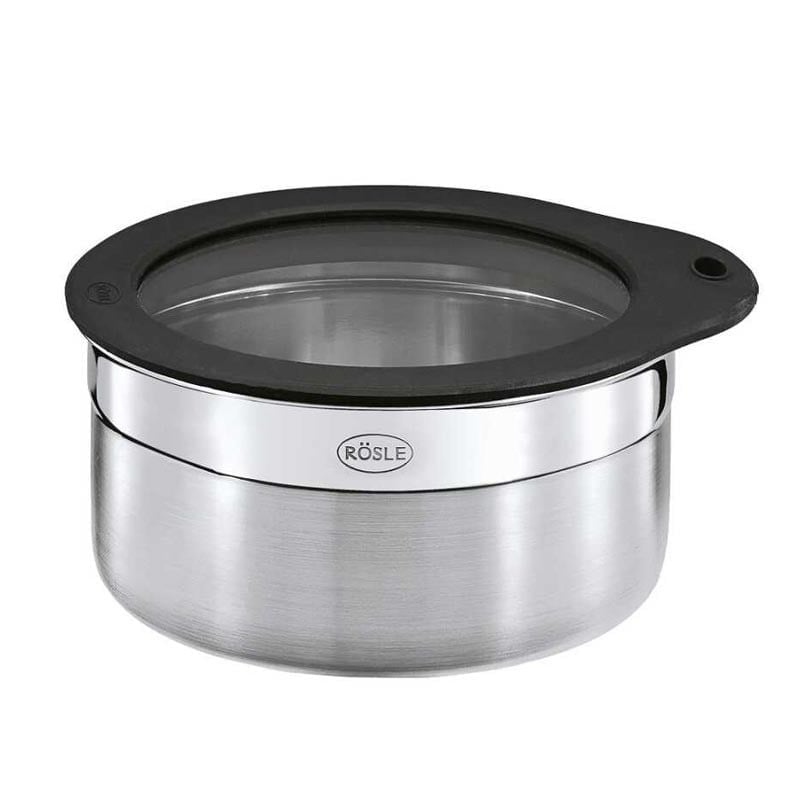 Rösle Silikon ve Cam Kapaklı Saklama Kabı Paslanmaz Çelik 0,7 Lt 16556