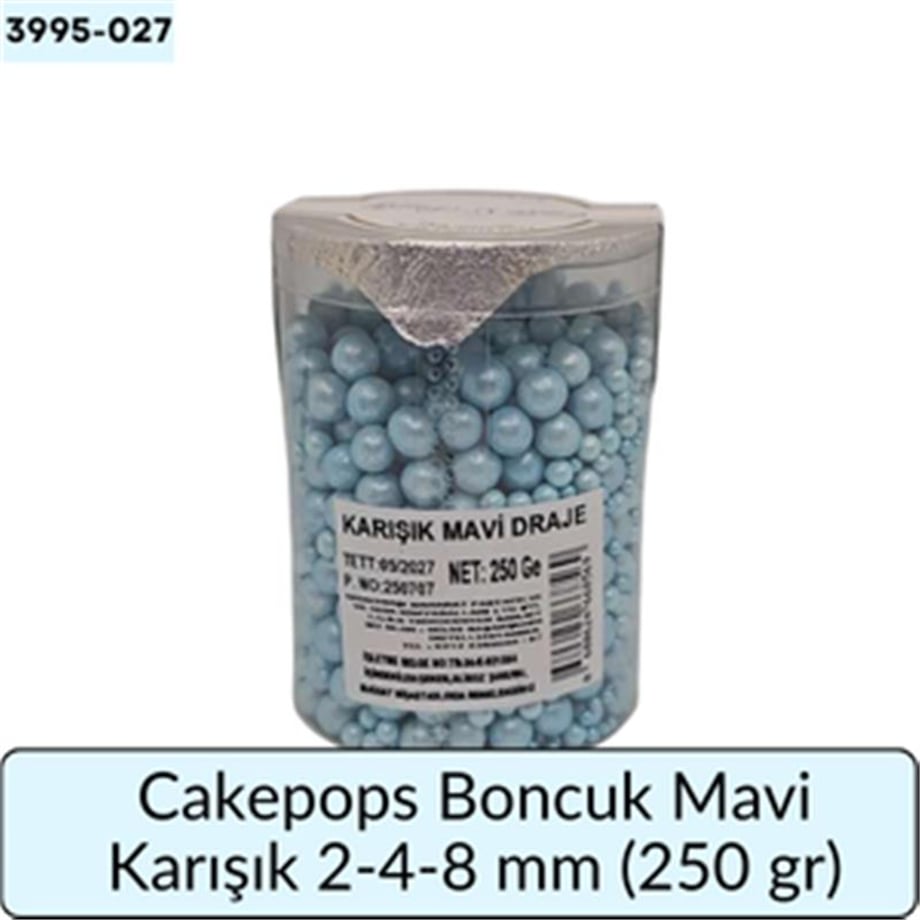 Cakepops Boncuk Karışık Mavi  2-4-8 Mm  (250 Gr)