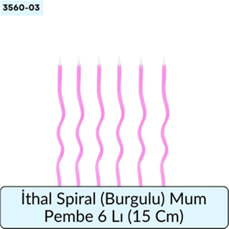 İthal Spiral (Burgulu) Mum Pembe 6 Lı   (15 Cm)