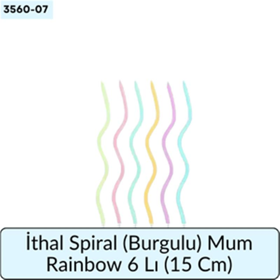 İthal Spiral (Burgulu) Mum Rainbow 6 Lı  (15 Cm)