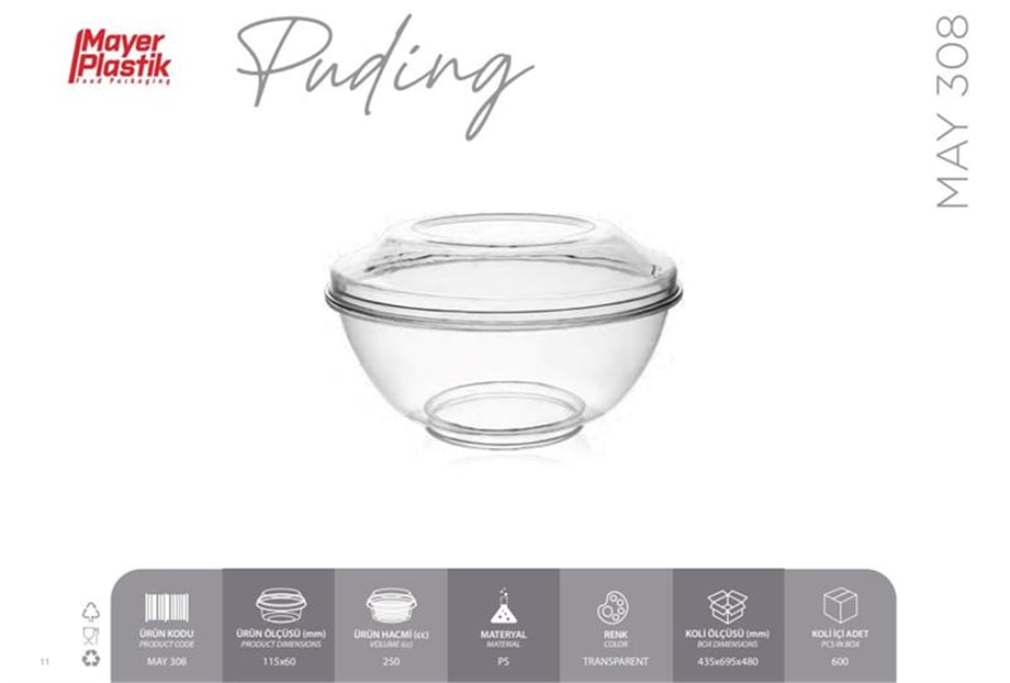 Mayer May 308 Puding Kapaklı Kutu   (250 Cc)