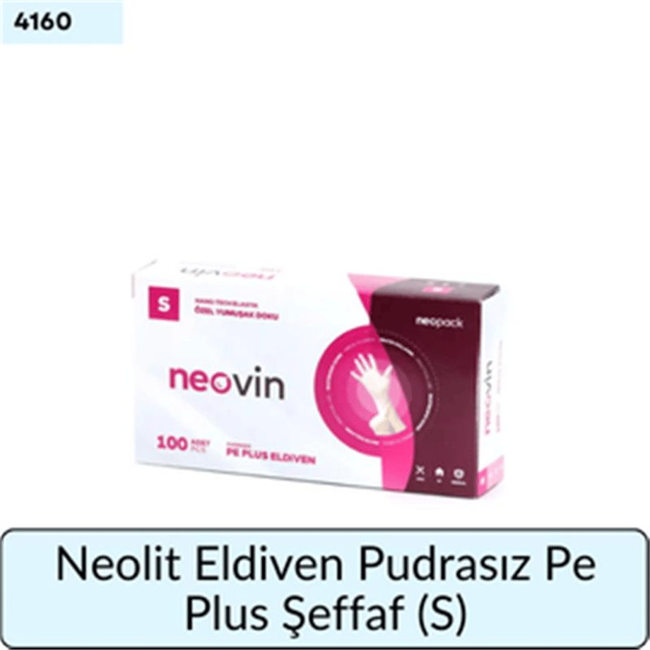 Neovin Eldiven Pudrasız Pe Plus Şeffaf  (S)