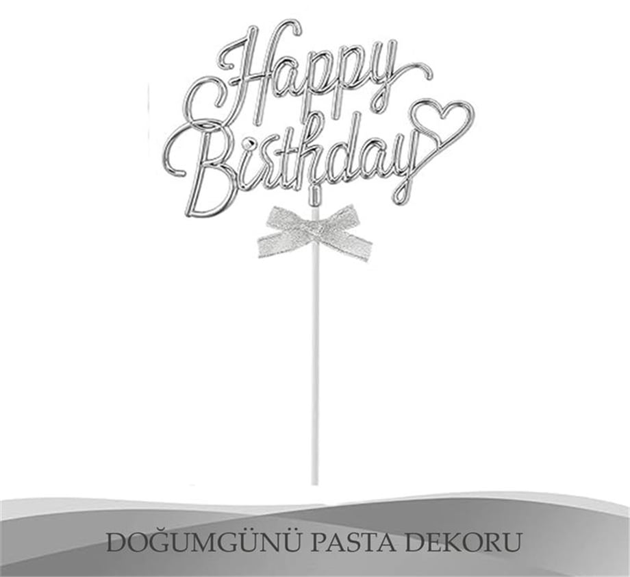 Orca Pasta Üstü Süs Happy Birthday Gümüş