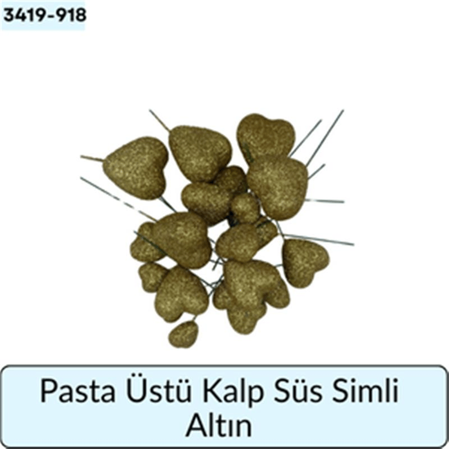 Pasta Üstü Kalp Süs Simli Altın
