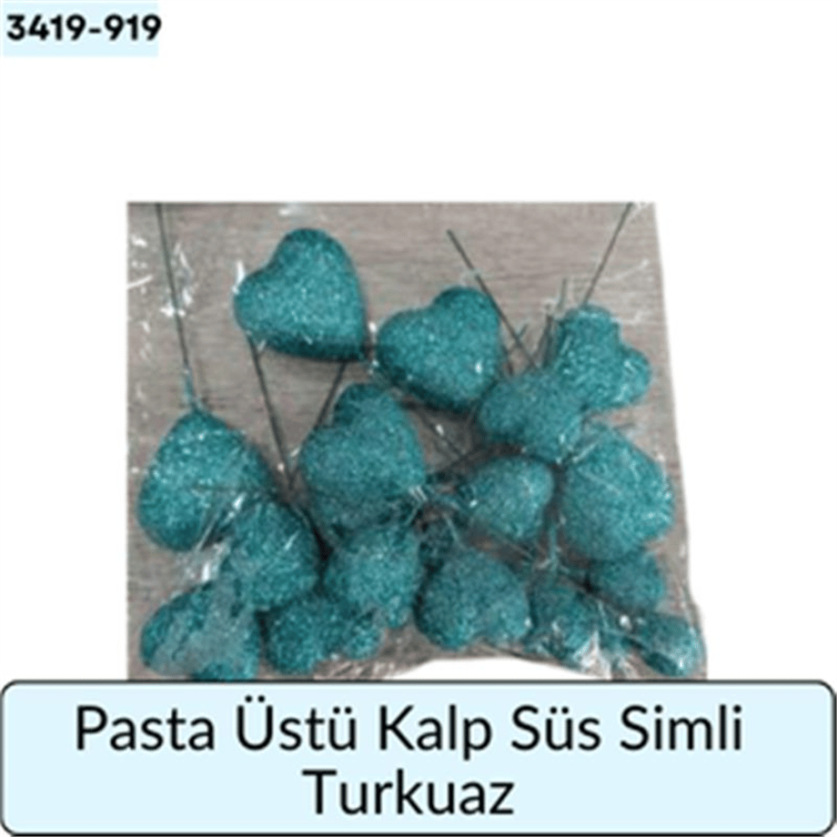 Pasta Üstü Kalp Süs Simli Turkuaz