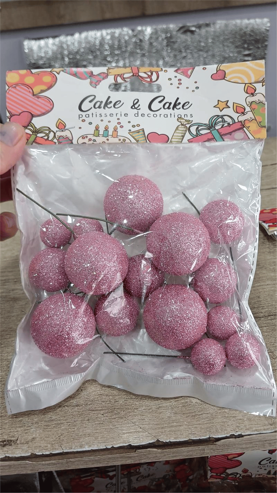 Pasta Üstü Top Süs Simli Canlı Pembe